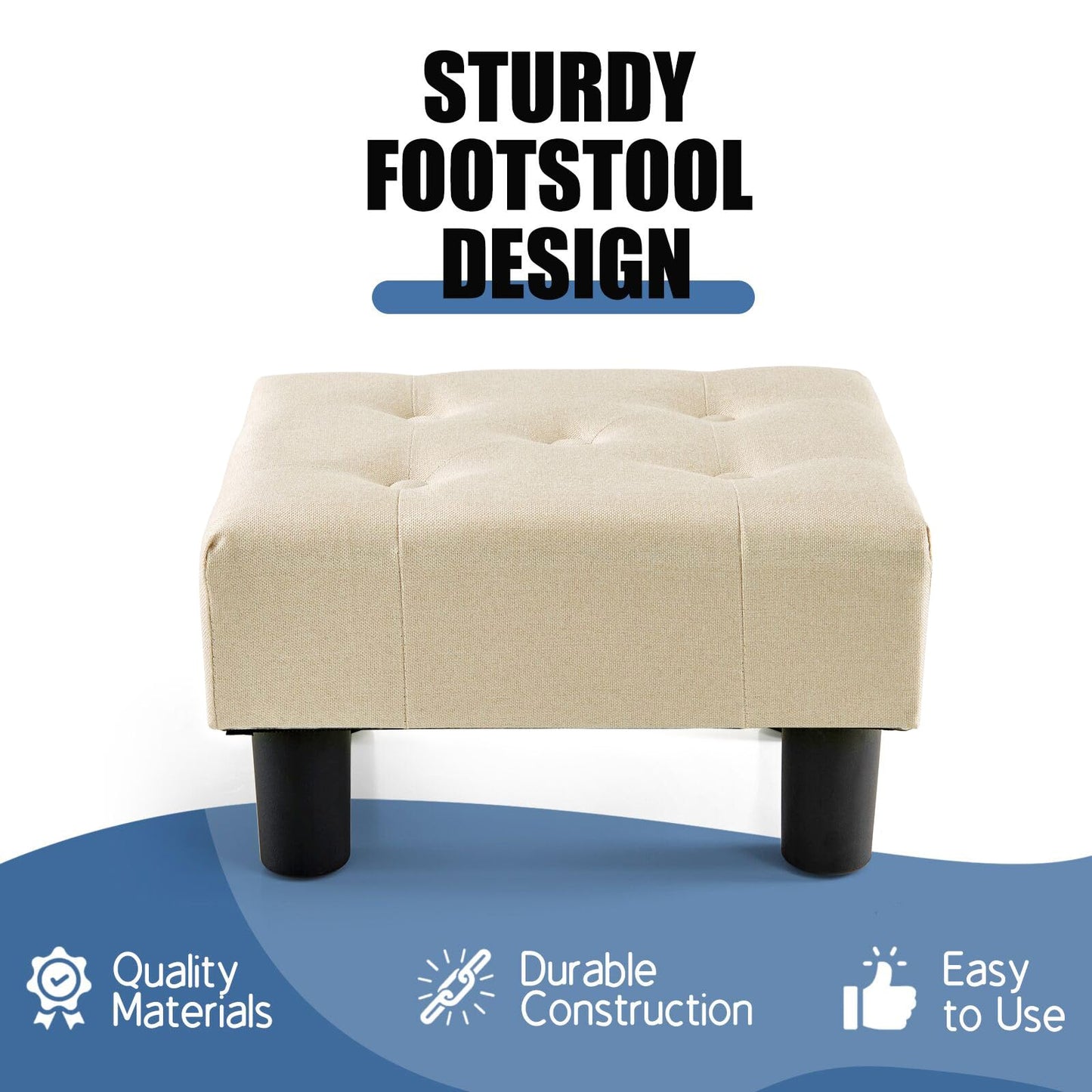 BRIAN & DANY Small Foot Stool, Linen Foot Stools with Legs, Stable Small Footstool for Living Room, Beige
