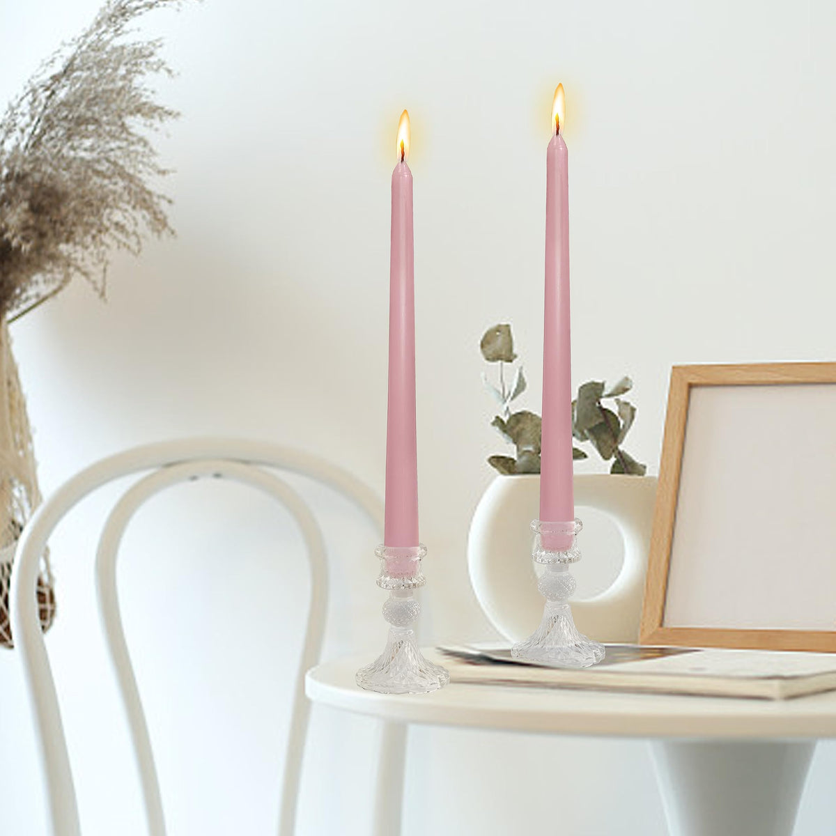10 Inch Taper Candles Handmade Smokeless Set of 4 – Rose Scent Tapered Candles in Pink, Candle Sticks for Wedding, Home Decor, and Dinner Table