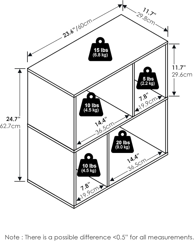 Furinno DALY Book Shelf, 4-Cube Bookshelf, Cube Storage Organizer Bookcase