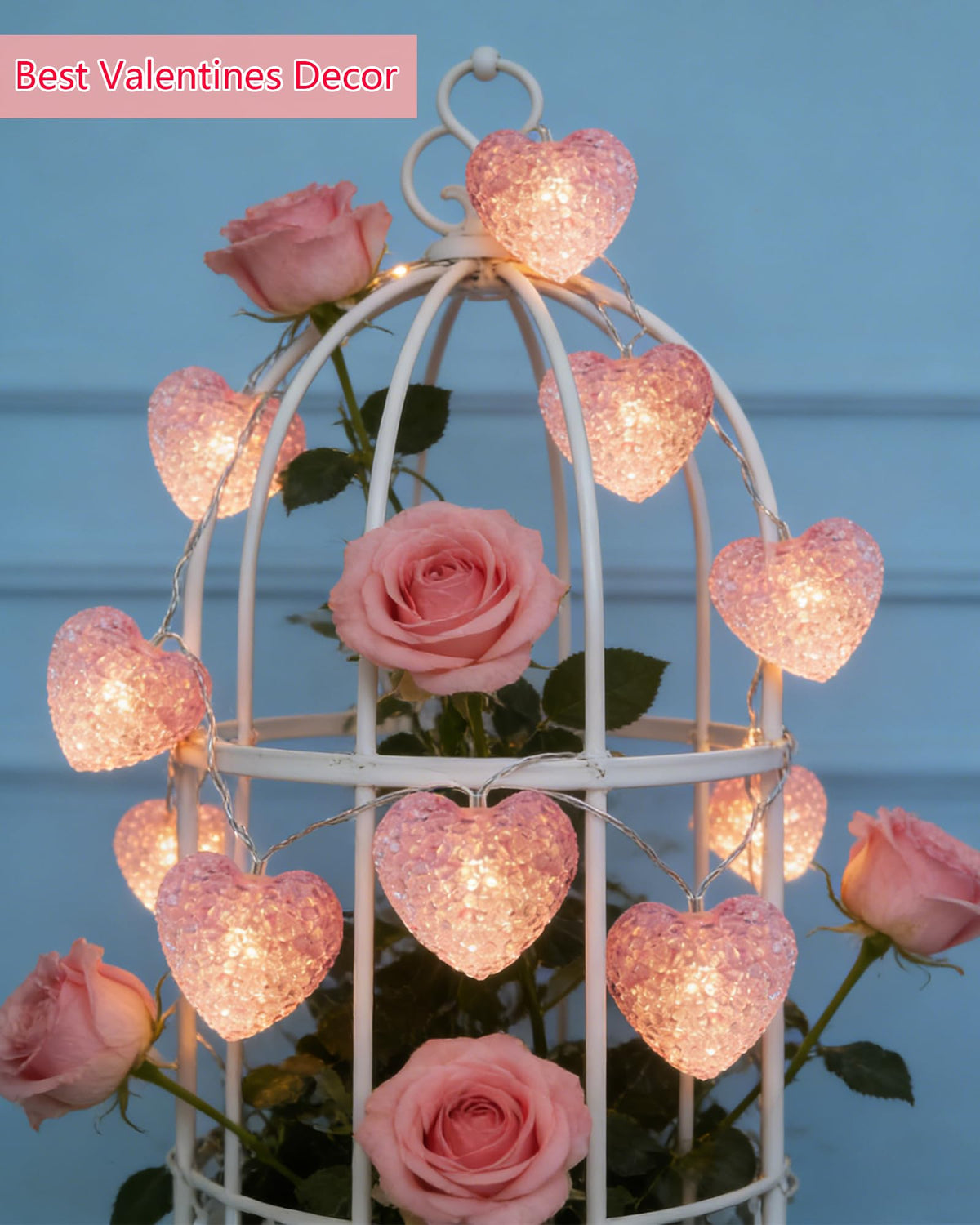 Myhimx Valentines Day Lights 7ft 10 LED Pink Heart String Lights Battery Operated with Timer, Shatterproof Valentine Heart Light for Indoor Outdoor Home Bedroom Christmas Valentines Decor