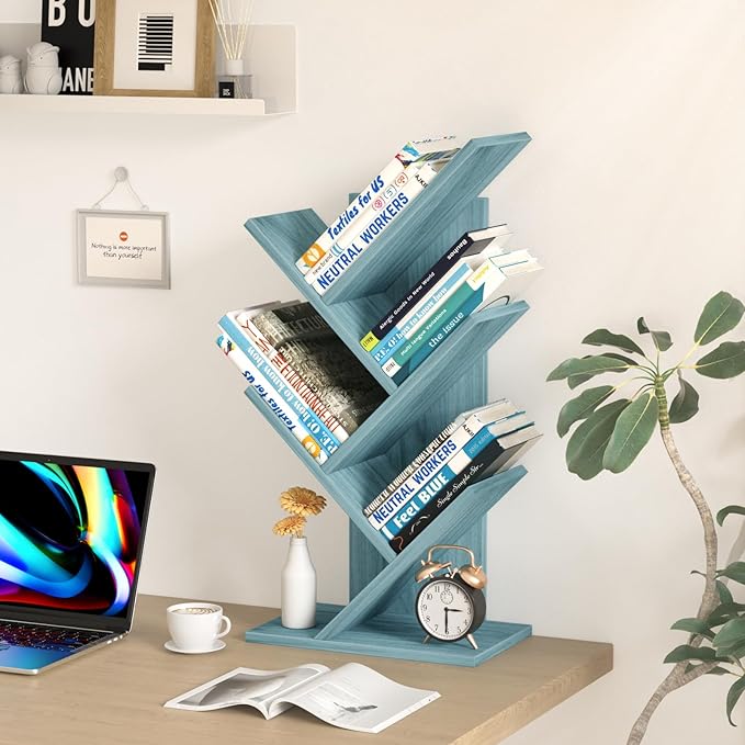 SHEEPAM 5 Tier Tree Book Shelf, Small Desktop Bookshelf