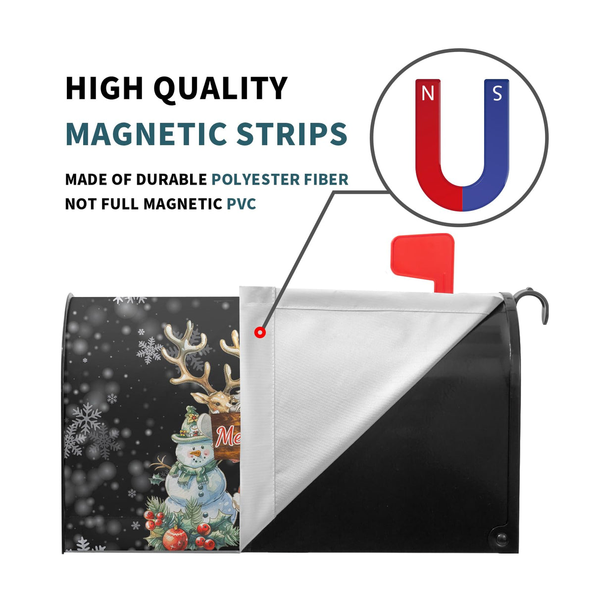 Merry Christmas Mailbox Cover Magnetic Snowman Santa Claus Reindeer Decorative Letter Post Box Cover Large Size 25.5x21 Inch Happy Holiday Xmas Black Post Wraps for Home Outdoor Garden Yard Decor