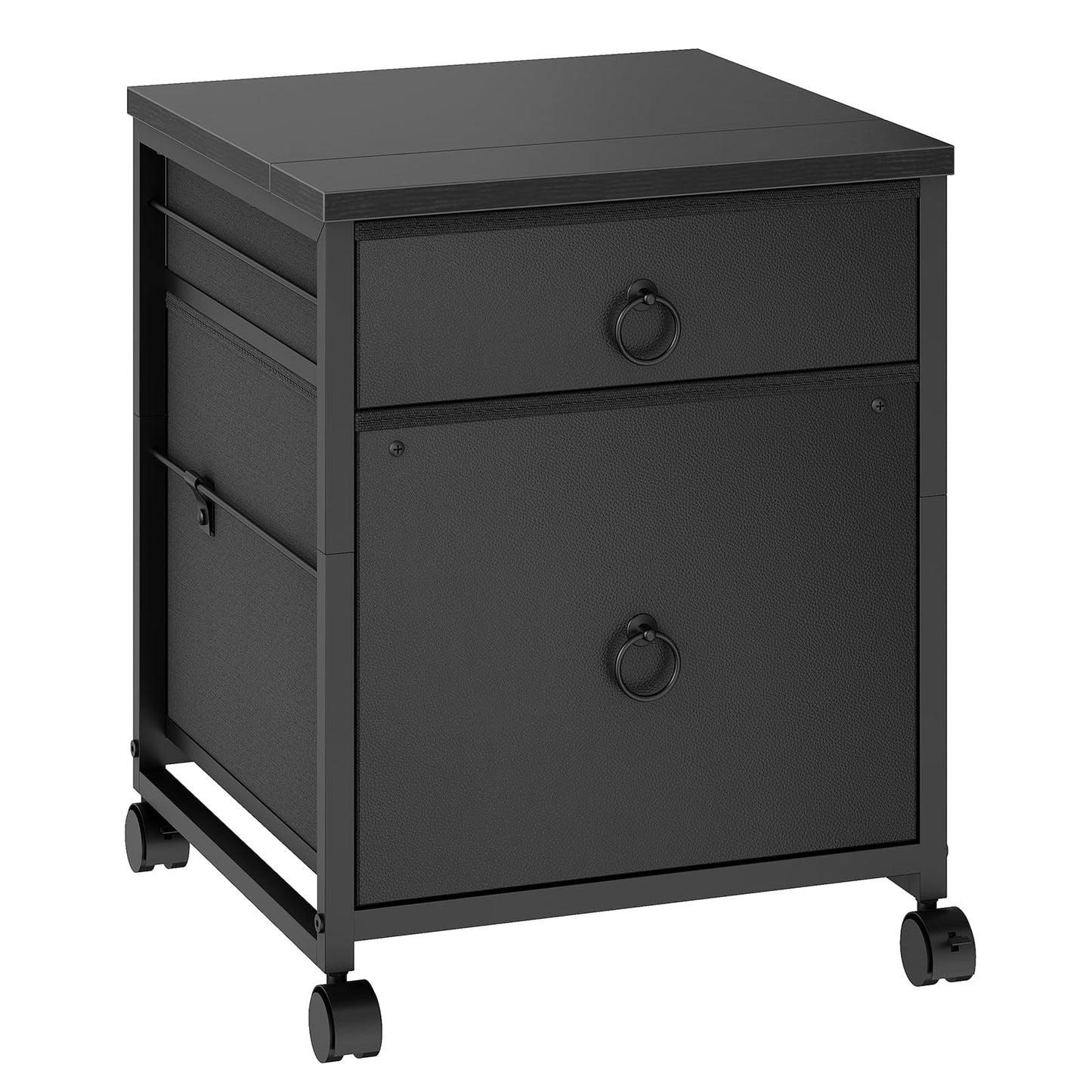 HOOBRO File Cabinet, 2-Drawer Vertical Mobile Office Cabinet, Rolling Printer Stand, for A4/Letter Size Files, Nonwovens Drawer, for Home Office, Black BB21WJ01