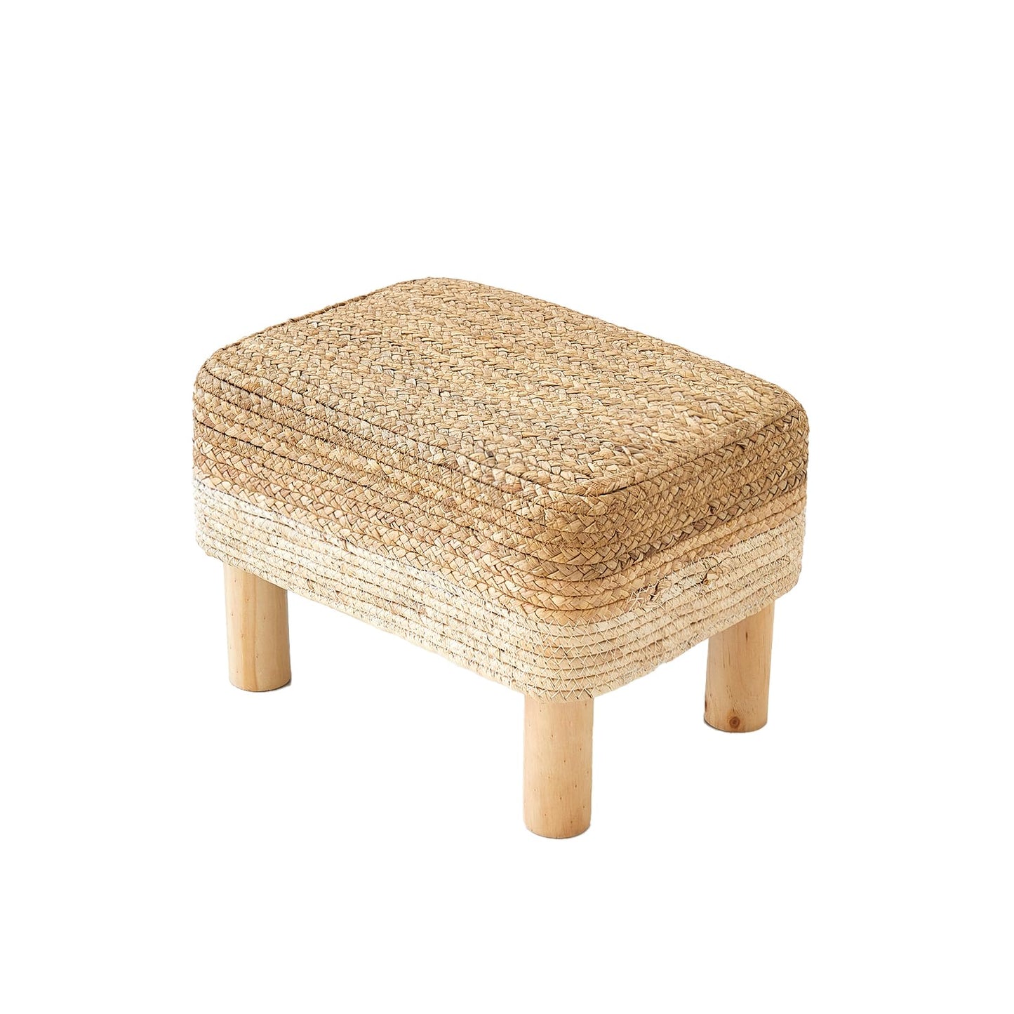 ALeesing Ottoman Foot Stool Rectangular Footrest Natural Seagrass Footstool with Wooden Legs Hand Weave Multifunctional Modern Dressing Stool, Sofa Side Table for Bedroom for Living Room (White)