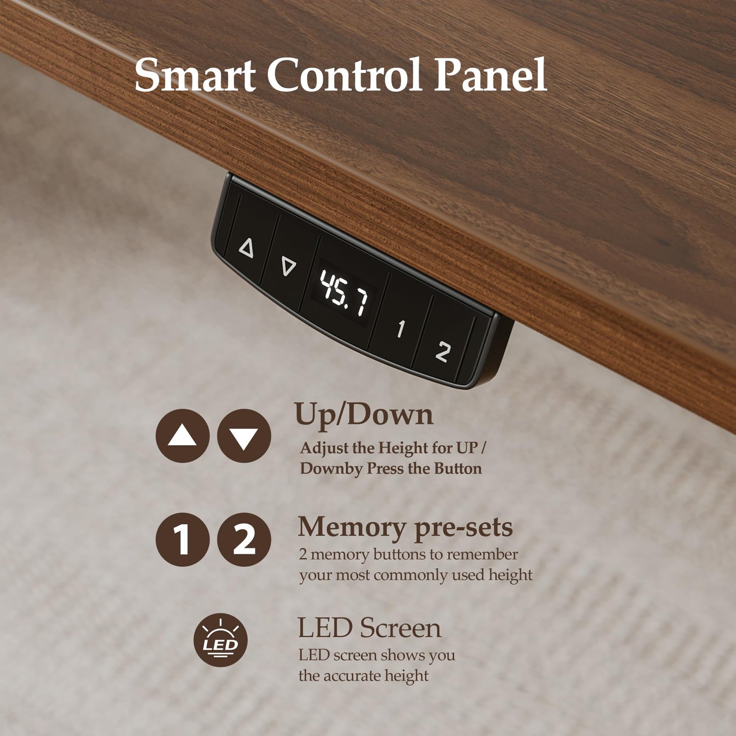 Klicelor 63 Inch Large Electric Standing Desk, Height Adjustable Office Desk, Sit Stand Up Computer Gaming Desk with Memory Preset, Three-Piece Desktop, Dark Walnut