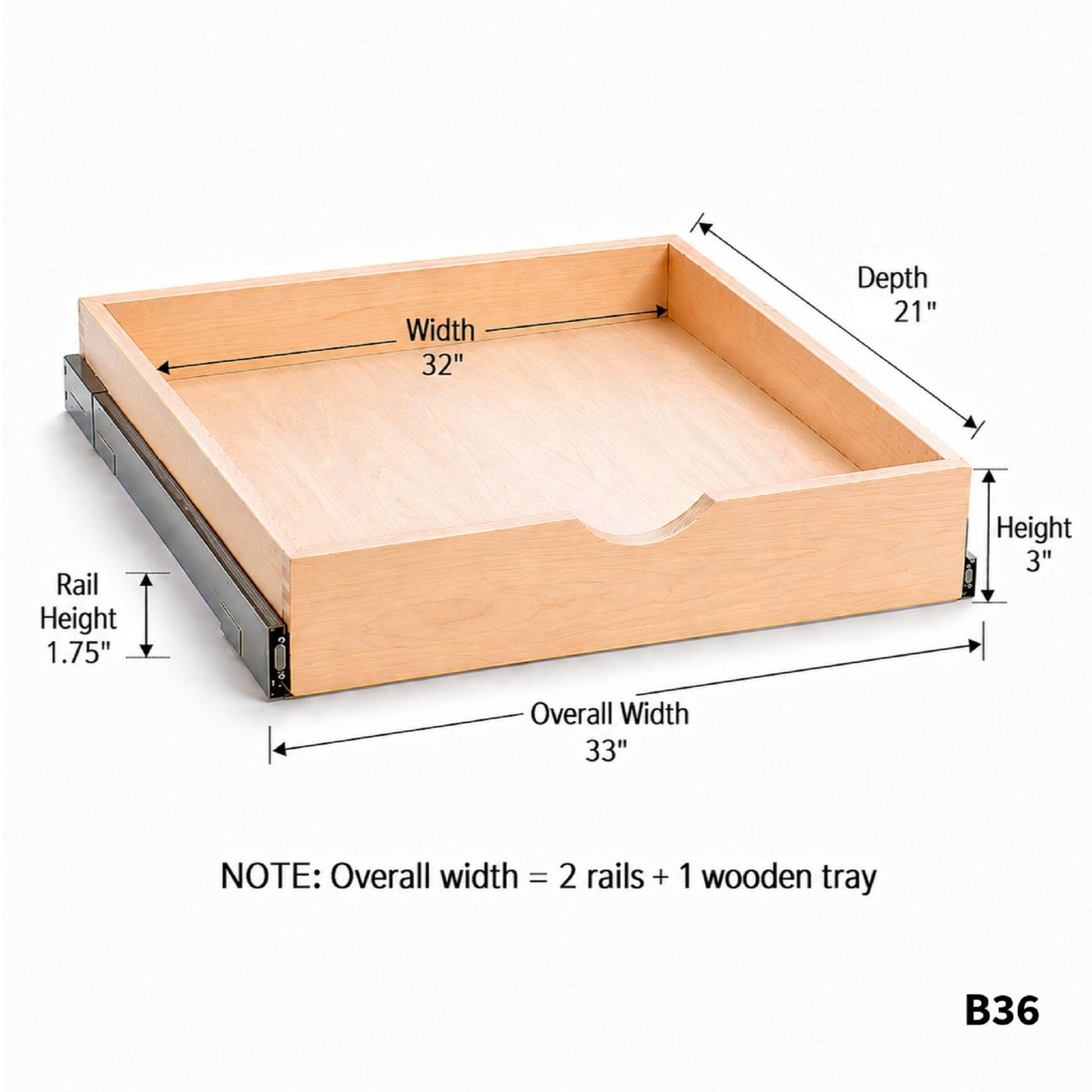 COUVER Birch Wood Pull-Out Cabinet Organizer - Soft Close Slide-Out Drawer for Kitchen & Bathroom, DIY Non-Assembled Wooden Under Sink Storage, Bottom-Mounted Side-Mounted, 33 inch