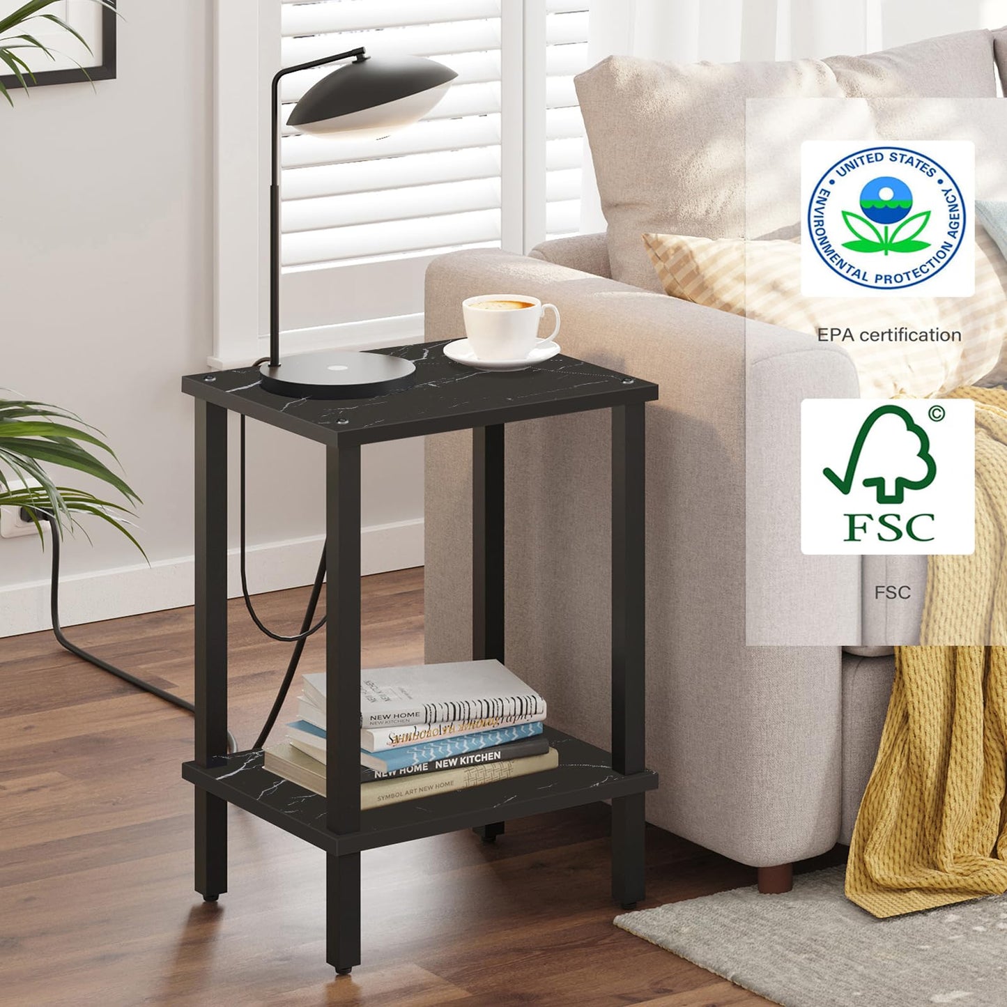 TUTOTAK End Table, Side Table, Nightstand, 2-Tier Storage Shelf, Sofa Side Table for Small Space, Living Room, Bed Room TB01BMK034