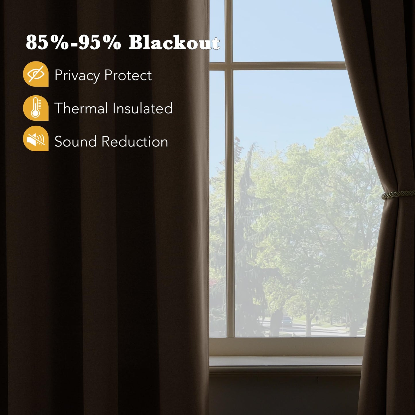 RYB HOME Short Curtains Blackout for Small Windows, Grommet Top Tiers Valance Set for Bath Window Shades for Office/Loft/Kitchen Cabinet/Coffee, 52-inch Wide x 36-inch Long, Mocha, 1 Pair