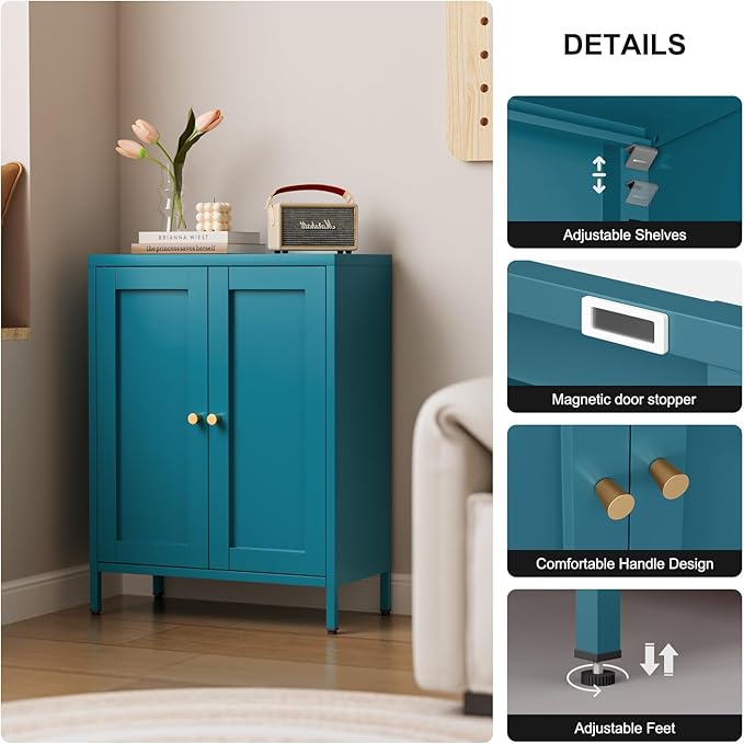 Bevivog Bathroom Floor Storage Cabinet, Metal Storage Sideboard