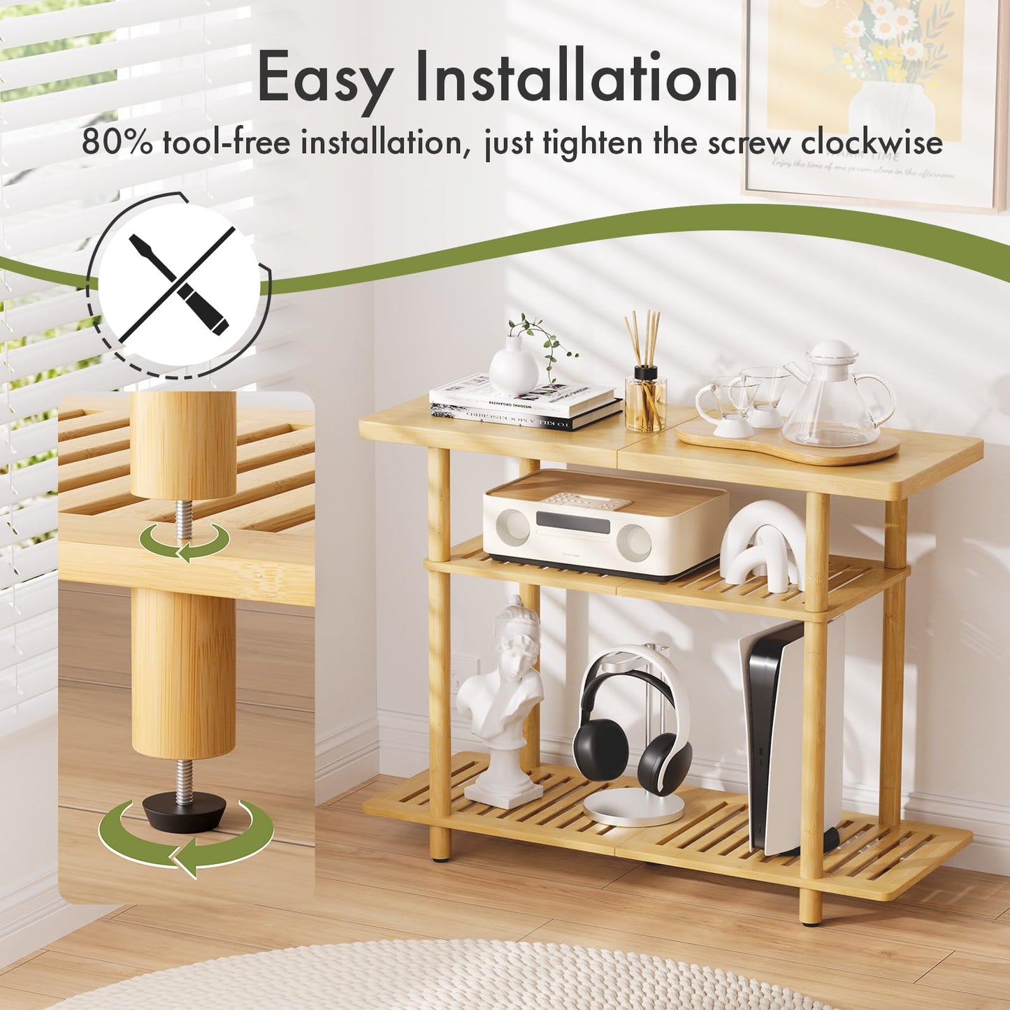 Atoping Bamboo TV Stand, Small TV Stands for up to 32 Inch, 3-Tier Entertainment Center TV Shelf with Storage, Sturdy Corner TV Stand for Small Spaces, 31.5 x 24.2 x 11.8 inches