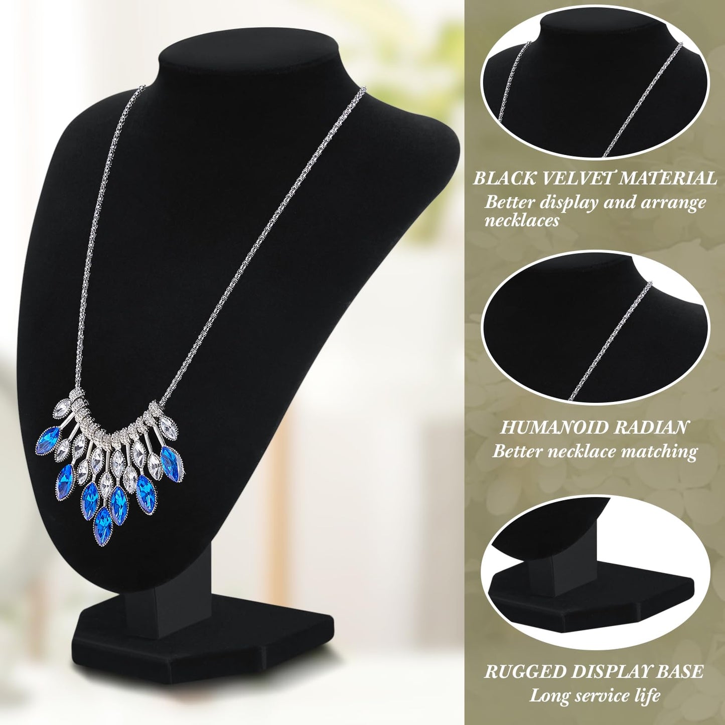 Huquary 6 Pcs Velvet Jewelry Display Set Necklace Display Stand T Bar Bracelet Holder Jewelry Bust for Home Store Trade Show (Black)