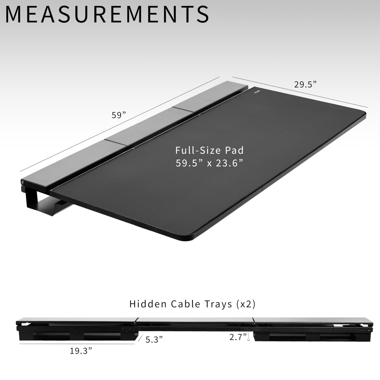 VIVO Universal 60 x 30 inch Table Top with Built-in Concealed Cable Trays for Standard and Sit to Stand Height Adjustable Home and Office Desk Frames, Full Size Mouse Pad, Black Desktop, Desk-TOP3