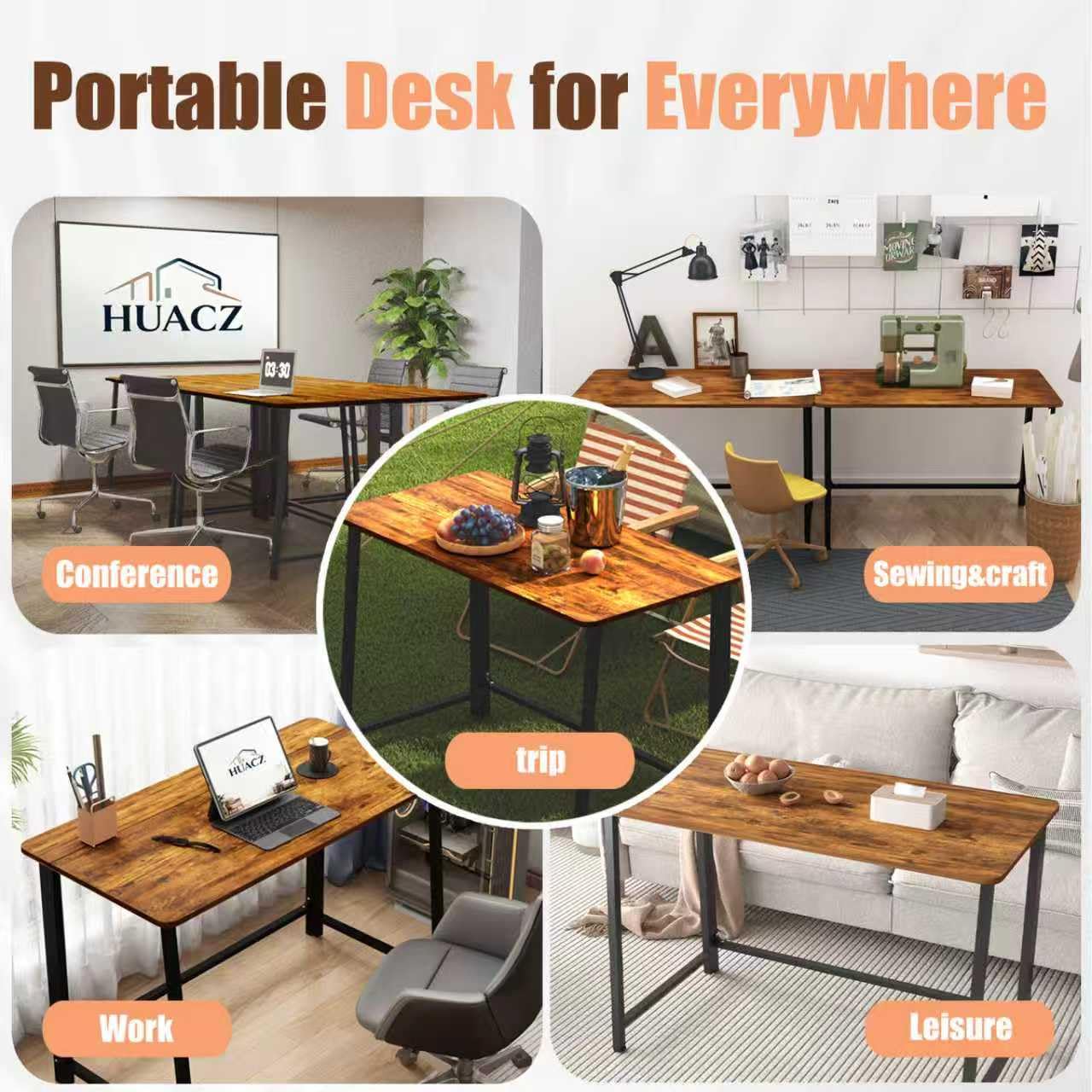 huacz 31.5" Folding Desk for Small Spaces, Foldable Computer Table for Home Office, Study,Bedroom,Dorm,Craft, Space Saving,Small Writing Work Office Compact Computer Desk,Easy Assembly,Rustic Brown