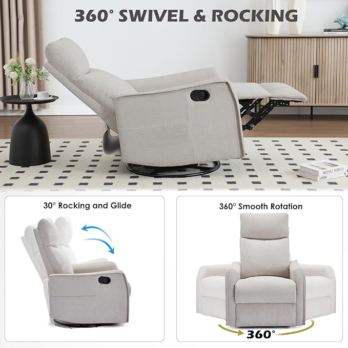 Trustyue Swivel Rocker Recliner Chair, 360° Swivel Recliner