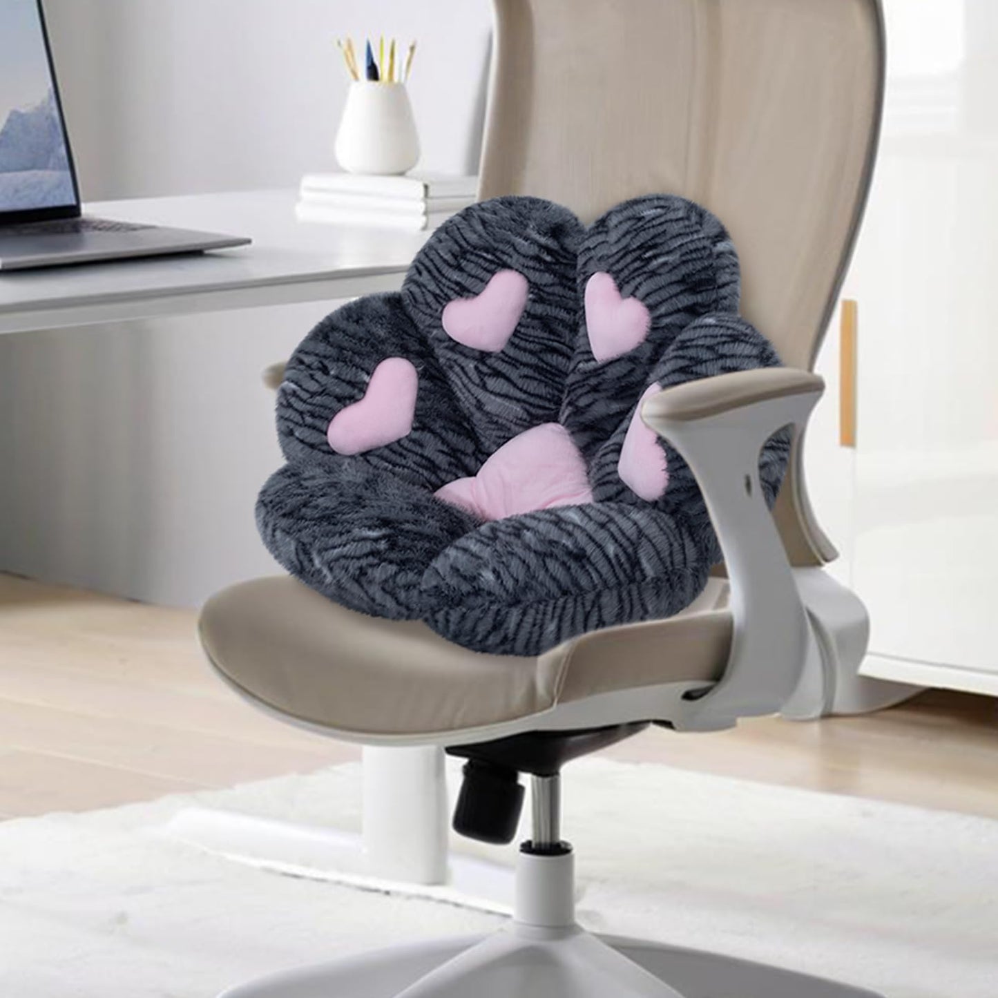 MOONBEEKI Cat Paw Cushion Chair Comfy Kawaii Plush Seat Cushions Shape Lazy Pillow for Gamer Chair 28"x 24" Cozy Floor Cute Seat Kawaii for Girl Worker Gift, Dining Room Bedroom Decorate （Black Silve）