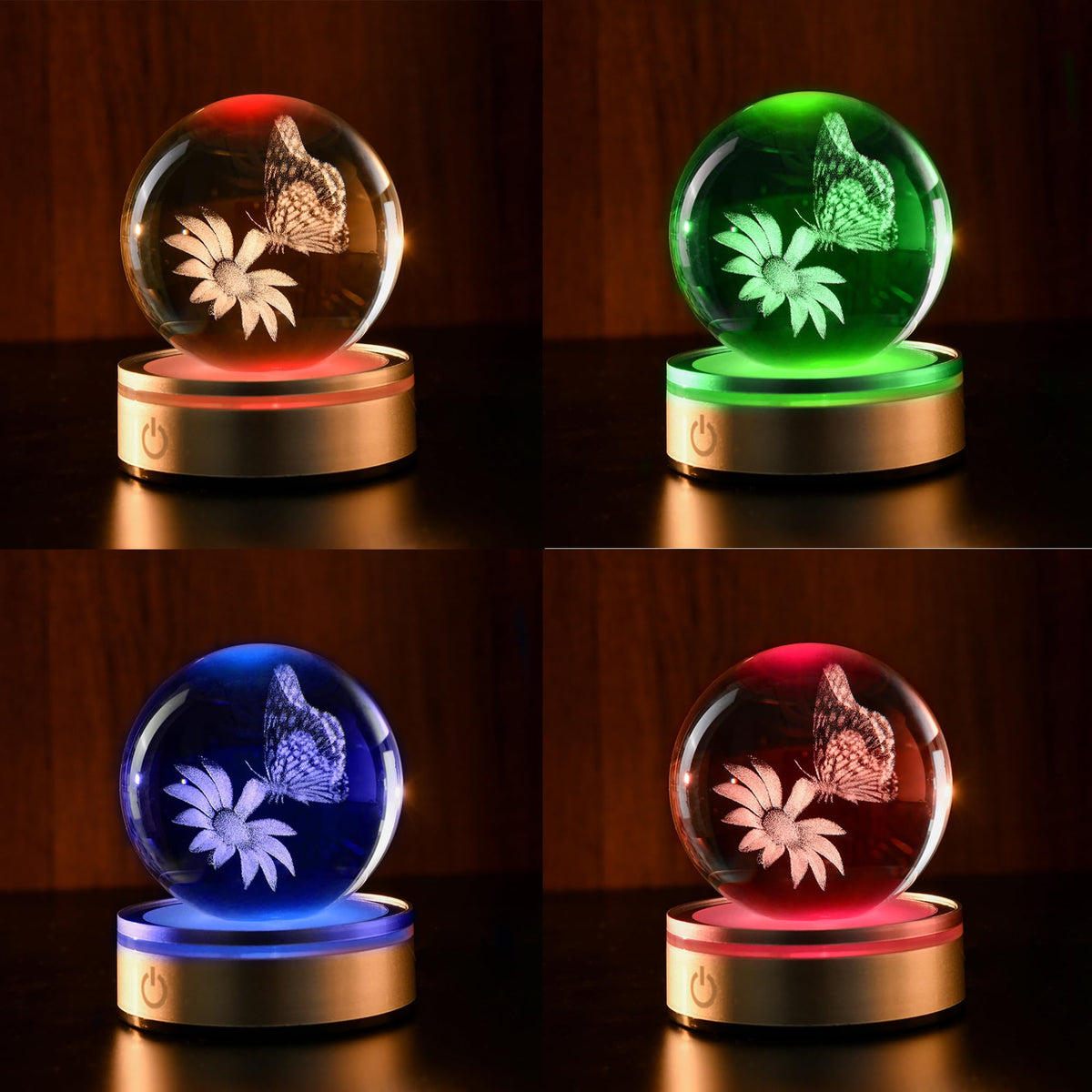 IFOLAINA 3D Butterfly Crystal Ball Decor Lamp Gifts Ideas for Girlfriend Wife Mom Her Mothers Day Birthday Christmas Butterfly on Sunflower in Glass Ball
