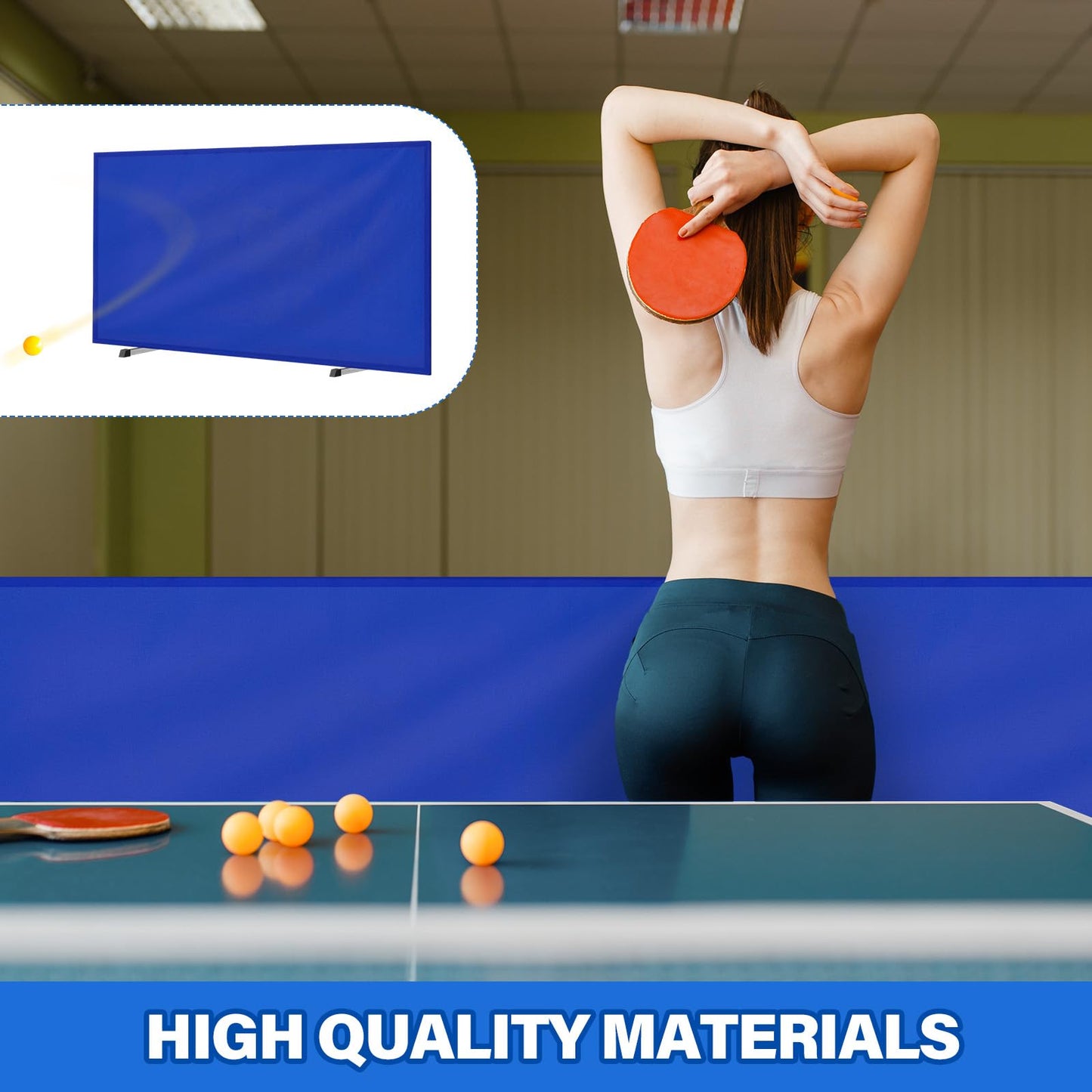 VercanMonth 5 Pcs Table Tennis Barrier, 55" x 29.5" Practice Training Baffle with 420D Oxford Cloth, Portable Pickup Surround for Quick Ball Collection, Table Tennis Court Fencing Walls(Blue)