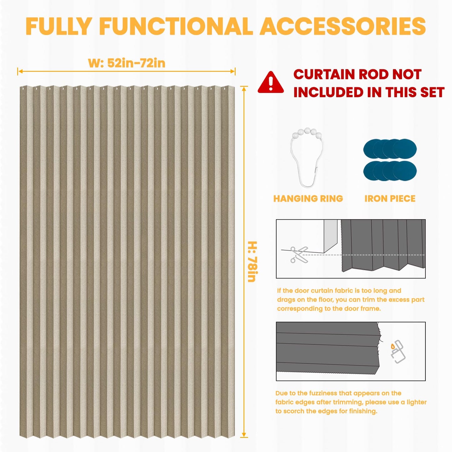 AJAZZ 100% Blackout Folding Door Accordion Door Closet Doors Curtain Invisible Applicable Bedroom Room Living Room Doorway （Cream Yellow 72" W x 78" L 1 Panel