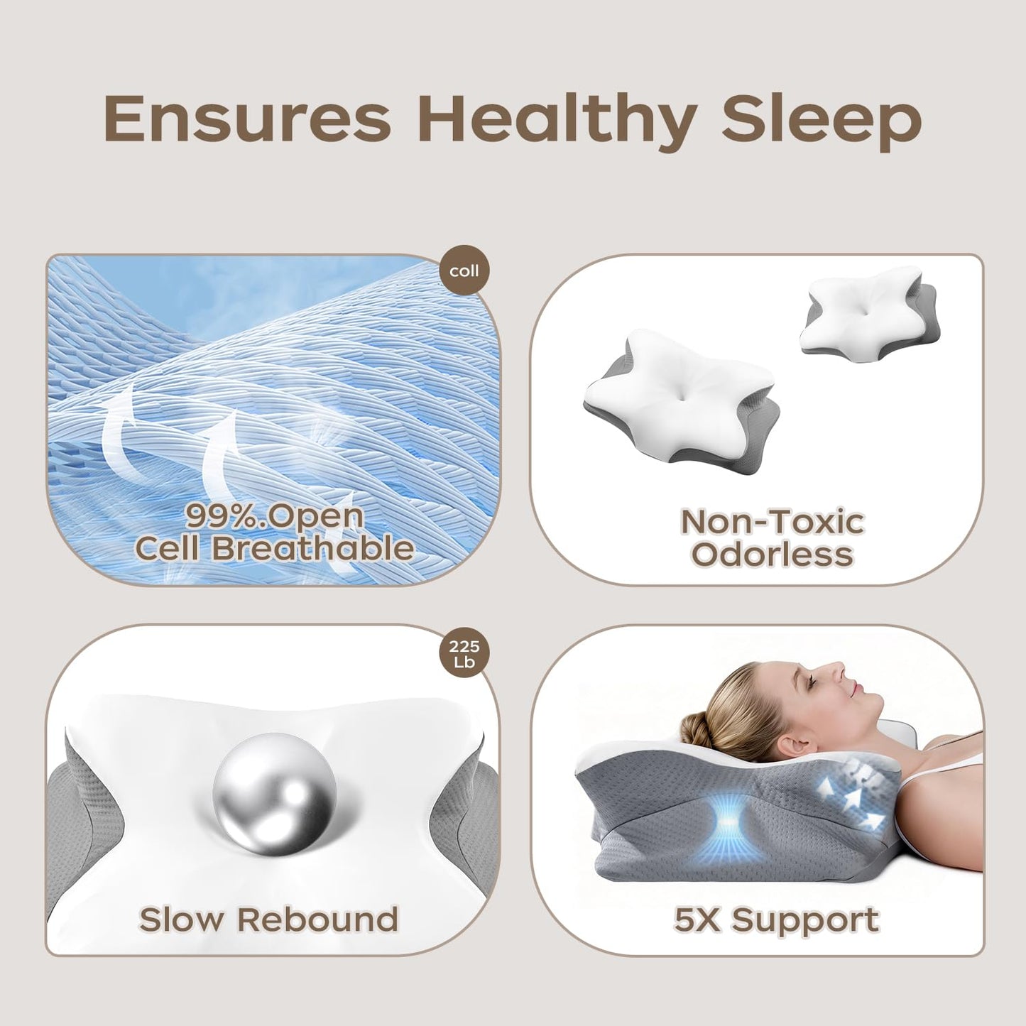 Wave Support Cooling Pillow for Neck & Back Pain Relief, Odorless Ergonomic Butterfly Memory Foam Pillows, Orthopedic Bed Pillow for Side Back Stomach Sleeper， Help to relieve pain and improve sleep