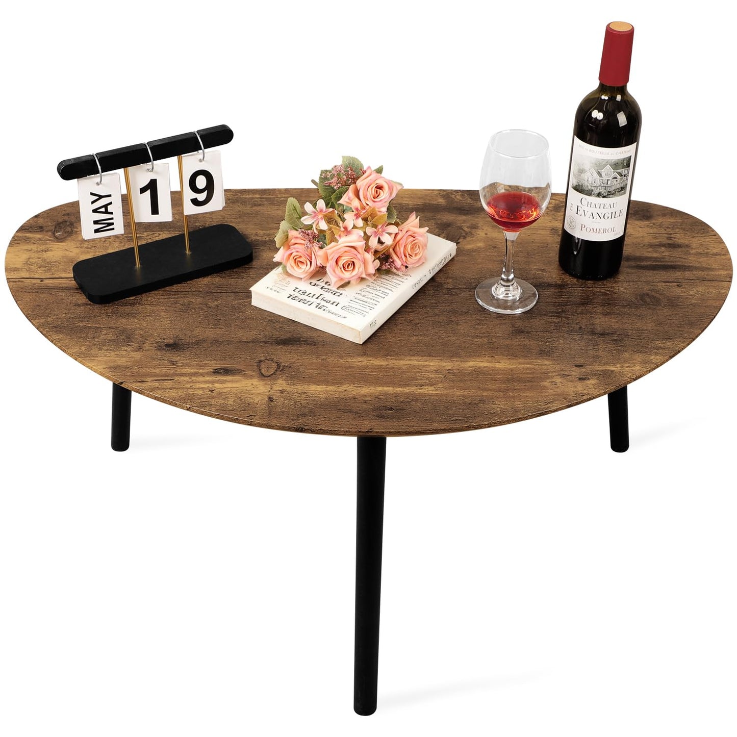 WDSHIYI Small Oval Coffee Table Espresso Wood Mid Century Modern Coffee Tables Unique Retro Farmhouse Accent Center Sofa Rustic Table for Living Room 34"x19"x16"