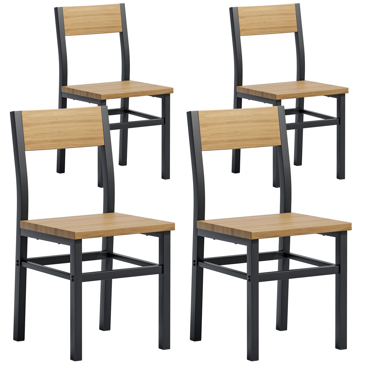 MECHYIN Dining Chairs Set of 4, Rustic Wood Dining Room Chairs with Thickened and Strengthened Metal Steel Frame & Slat Back, Modern Farmhouse Chair for Kitchen, Dining Room (4, Natural Wood)