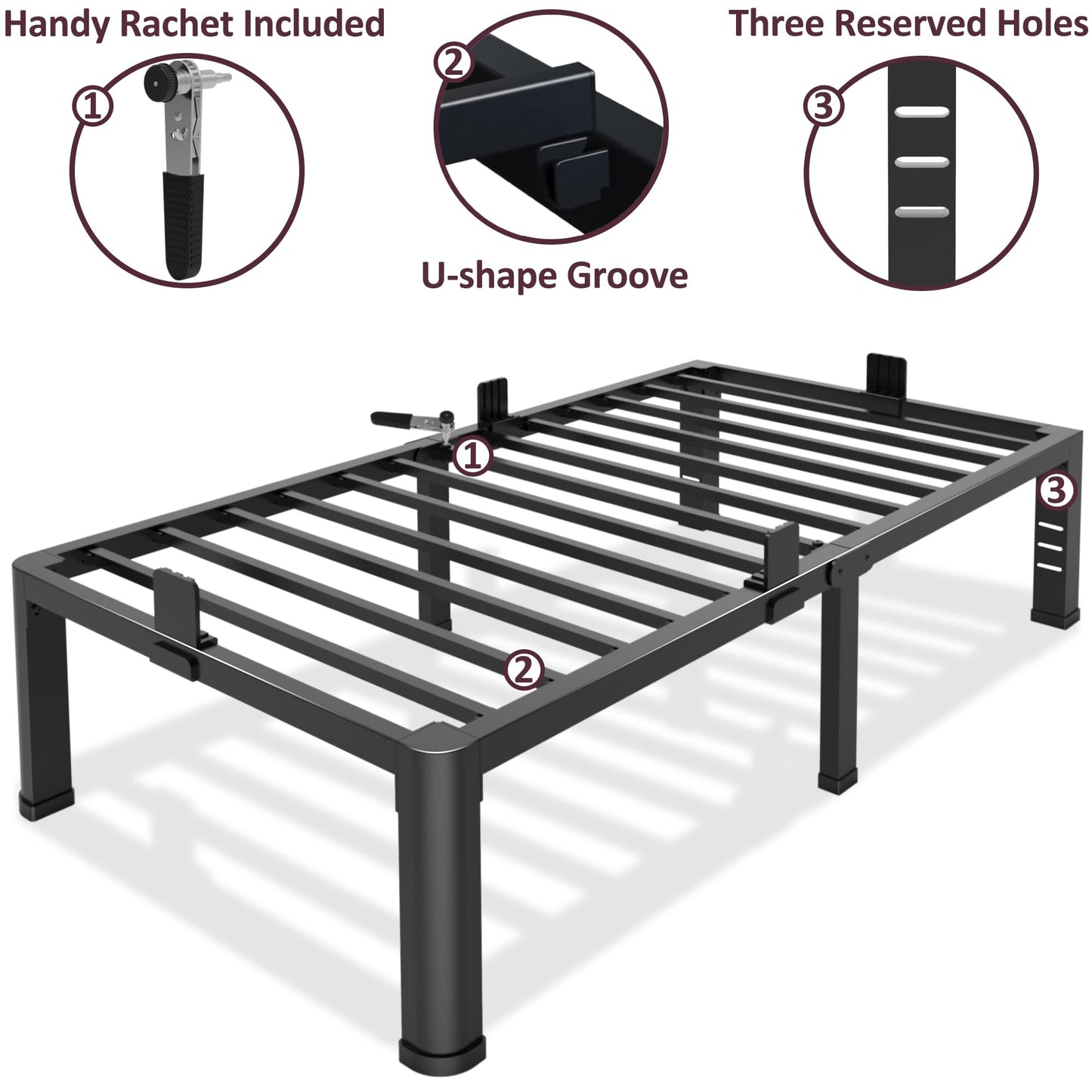 Bilily 14 Inch Twin Bed Frame Metal Platform with Round Corner Legs,3500 LBS Heavy Duty Steel Slats Support,Headboard Compatible,No Box Spring Needed,Easy Assembly,Mattress Retainer,Underbed Storage