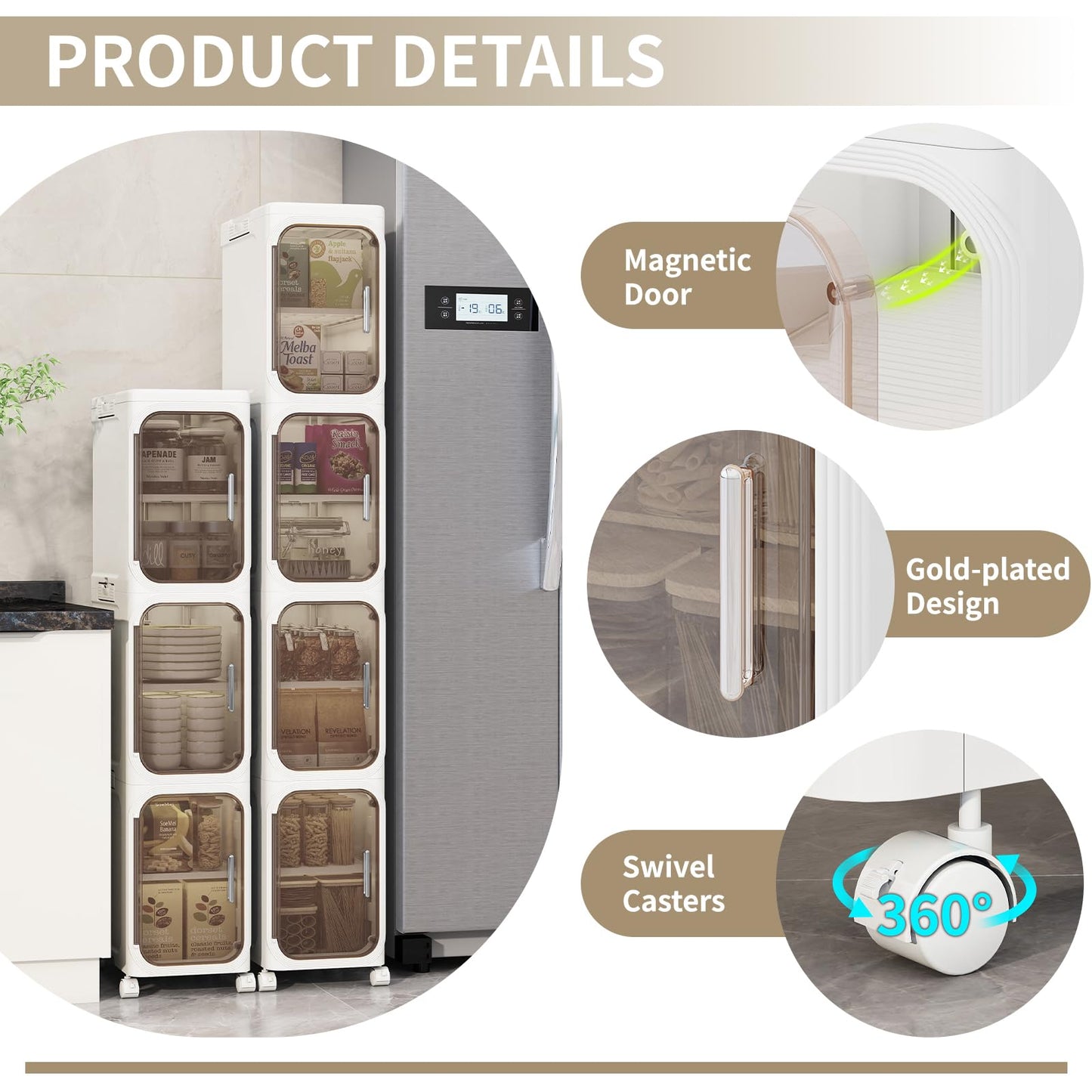 Neathub 4 Tier Slim Bathroom Storage Cabinet, Foldable and Movable, White