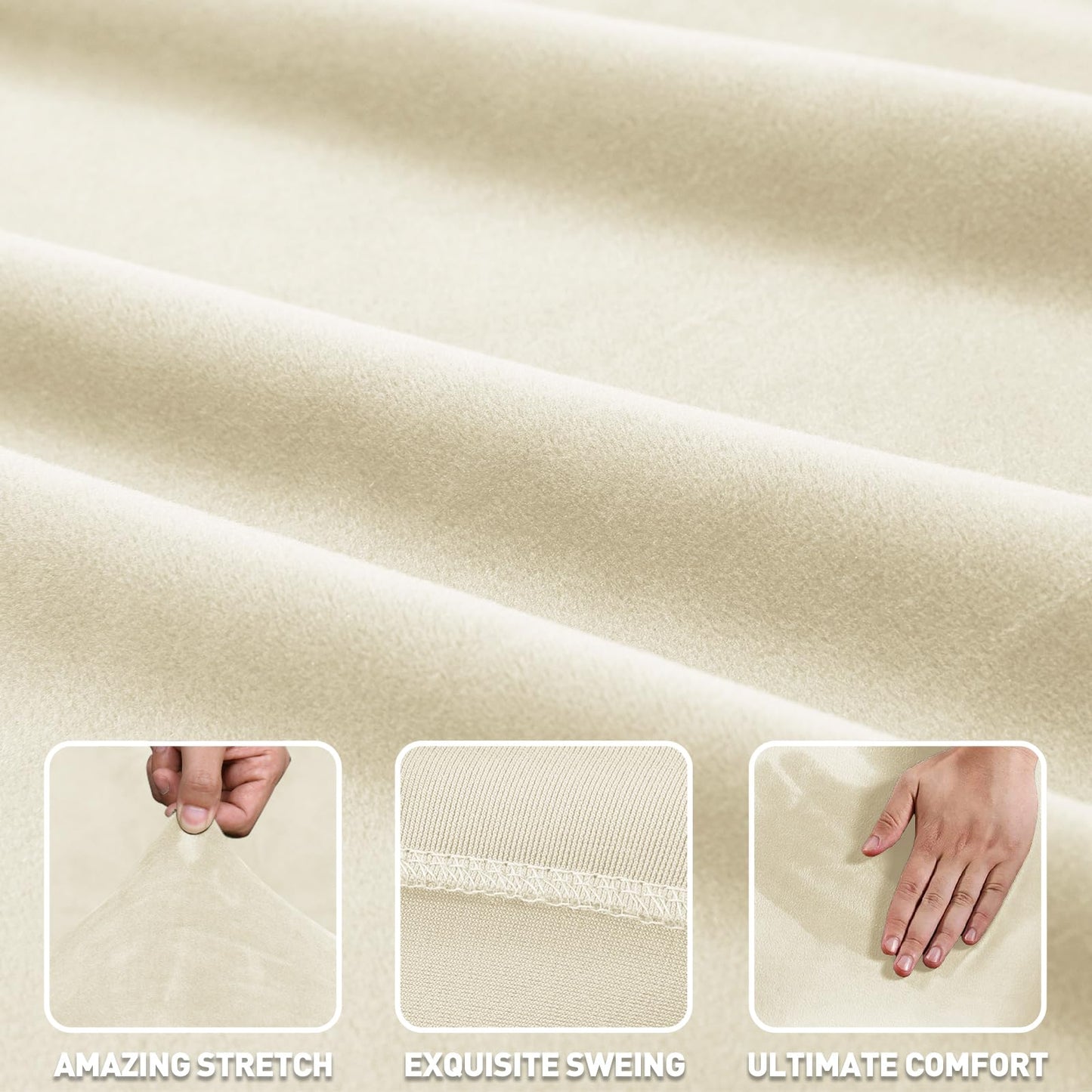 ZNSAYOTX 2026 Soft Velvet Sectional Couch Covers, Luxury Plush Slipcovers with Elastic Bottom for L Shape Sectional Sofa, 2 Pcs Pet Friendly Protector (3 Seat Couch + 2 Seat Chaise, Beige)