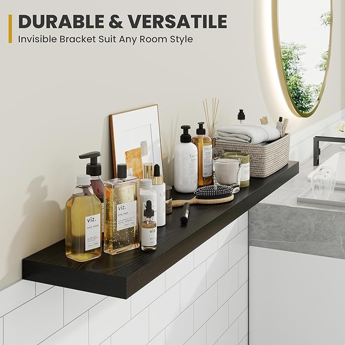Acovy 55 Inch Floating Shelves, 9.3" Deep Floating Shelf Wall Mounted, Rustic