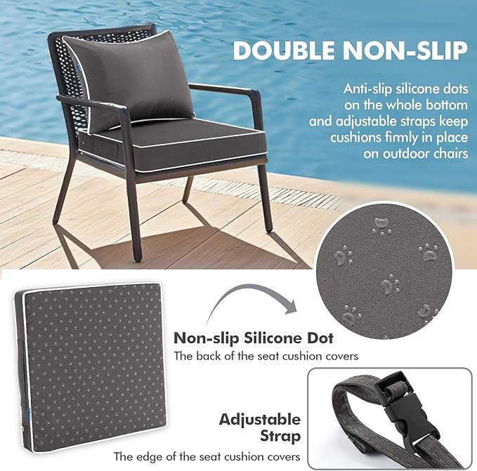 MIULEE Dark Grey Outdoor Seat Cushion 22x22 Inch Waterproof & 3 Year Fade