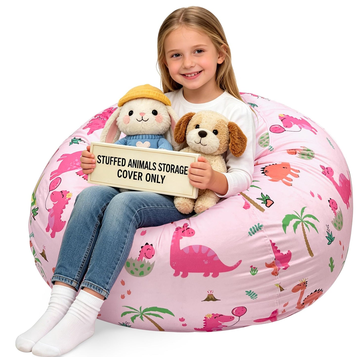 Lukeight Stuffed Animals Storage Bean Bag Chair Cover for Kids, Cozy Velvet Plush Toy Organizer Seat, Cover Only, No Filling Included, Long YKK Zipper, Side Pocket, X-Large 30 x 18 in