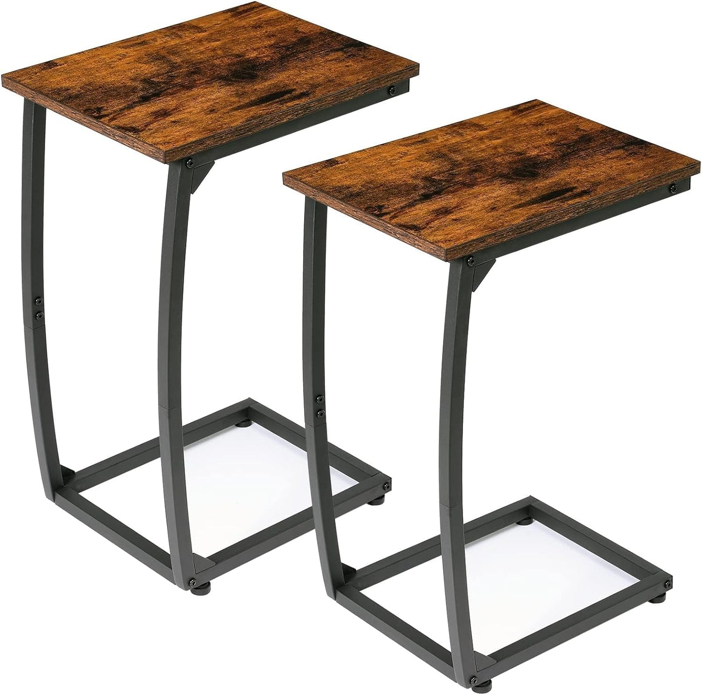 LAKEMID C-Shaped End-Table Set of 2 - Side Table for Couch,Curved Support Legs, Slide Under Couch Table for Sofa, TV Tray Table for Living Room Bedroom (Rustic Brown)