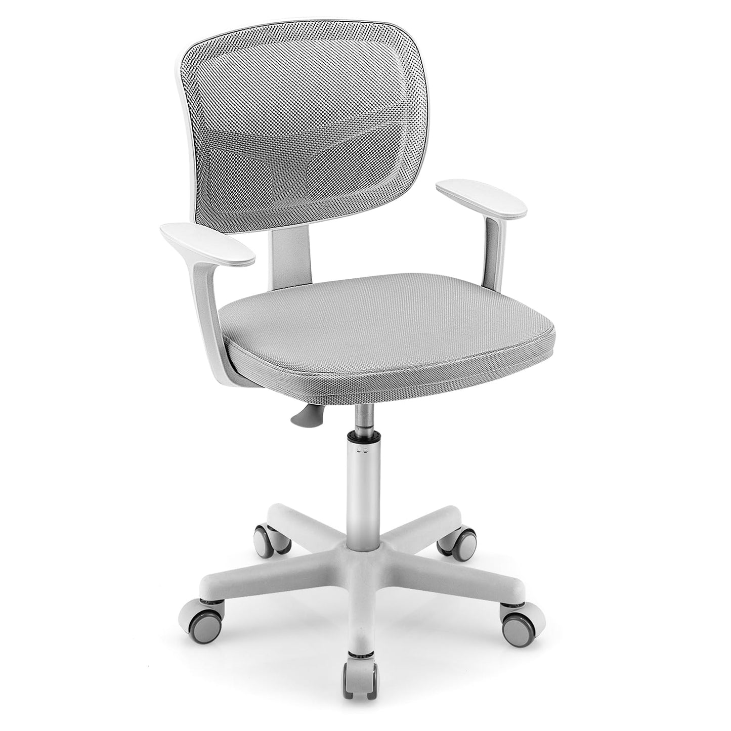 Costzon Kids Desk Chair, Adjustable Children Study Computer Chair with Arms & Wheels, Student Swivel Rolling Task Chair, Ergonomic Kids Office Chair for Boys Girls Age 4-12, Home Bedroom School, Grey