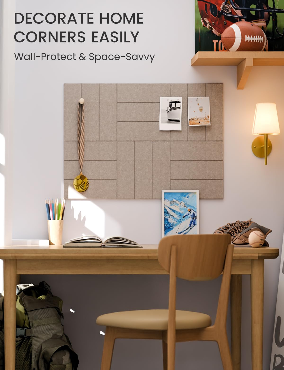 Felt Bulletin Board Tiles -28"x18" with 40 Adhesive Tabs, Cork Board Alternative for Office Decor, Push Pin Board Wall Organizer 6-Pack (Taupe)