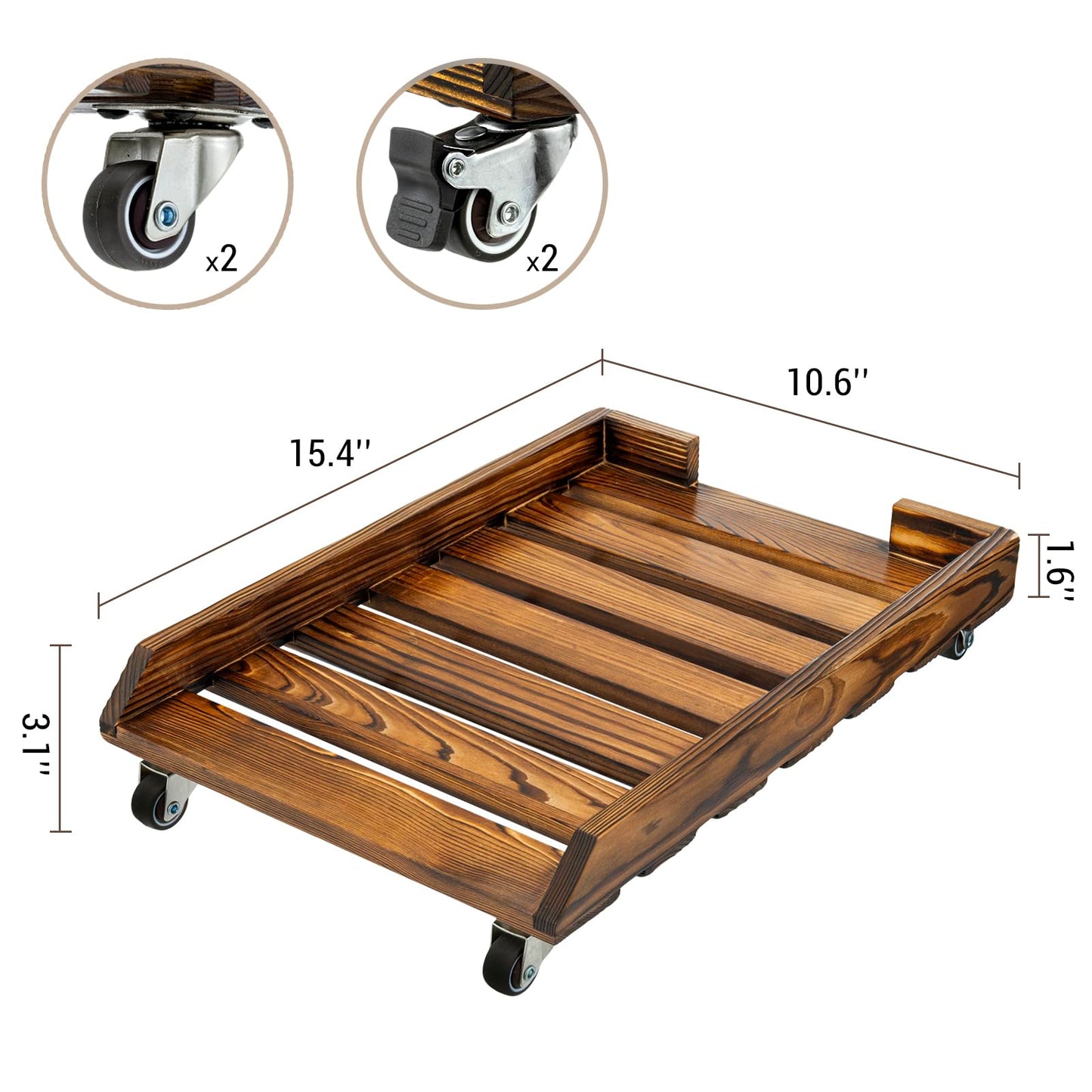 MyGift Rustic Solid Wood CPU Tower Stand – Deluxe PC Holder with Rolling Lockable Caster Wheels, Computer Case Floor Stand