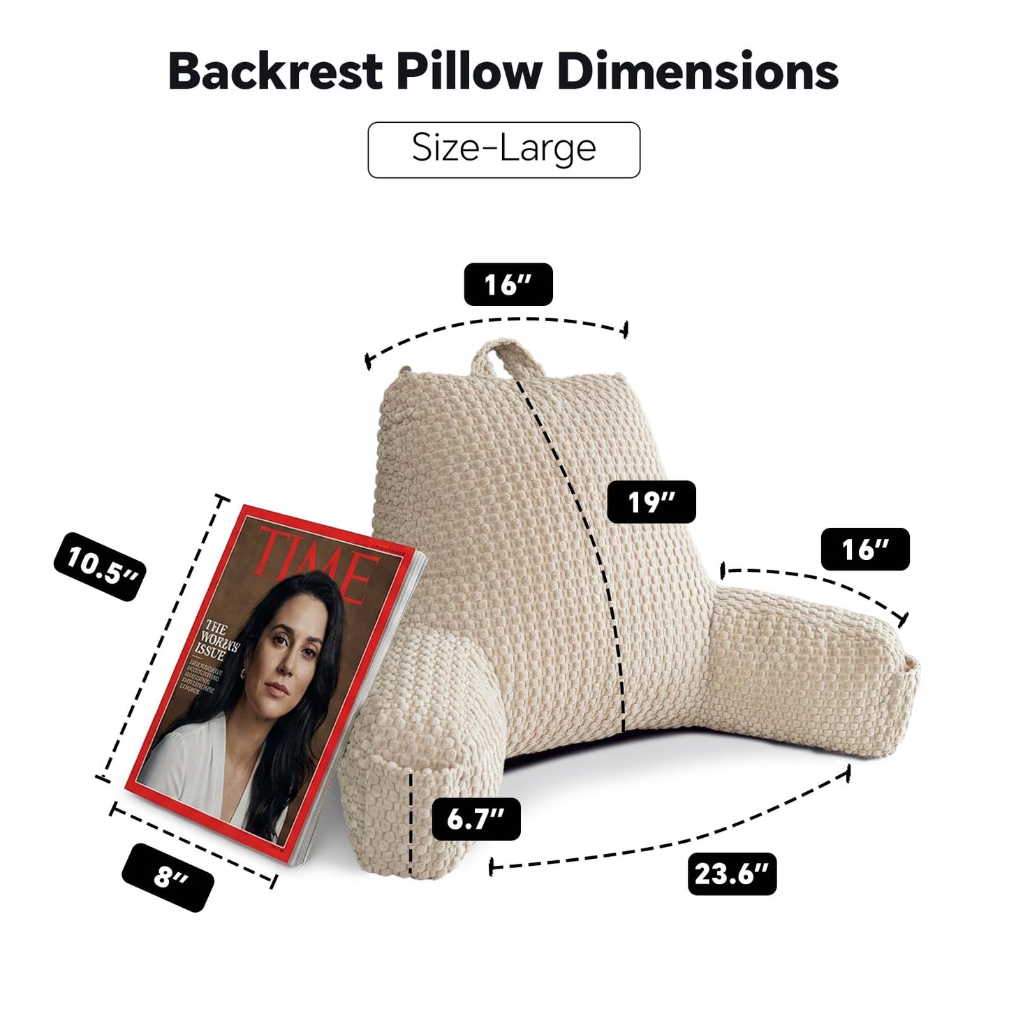 19" Back Support Pillow for Dorm Room Essentials,White Corduroy,Large