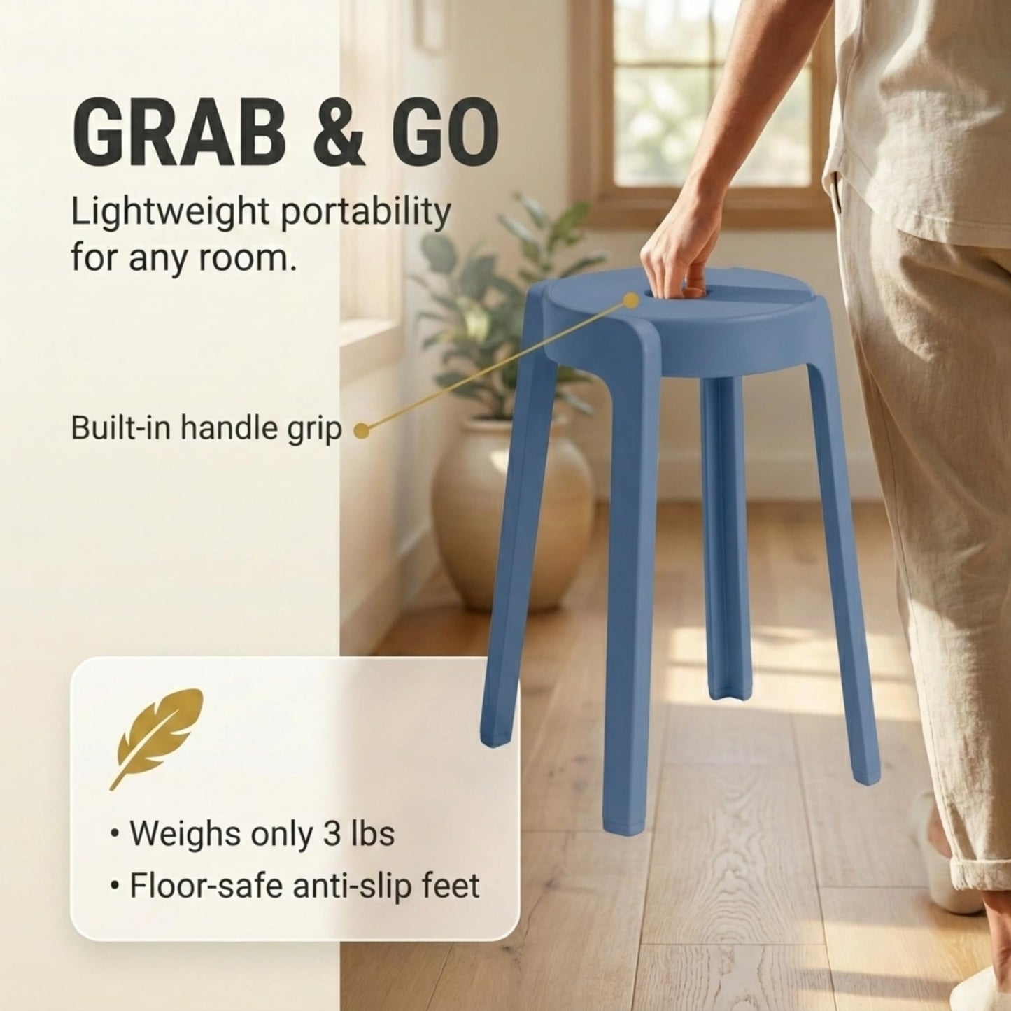 Stackable Plastic Stools Set of 6-18 Inch Heavy Duty 500 lbs Capacity, Flexible Seating Classroom Stools for School, Outdoor Patio & BBQ Chairs, Space Saving Plastic Chairs for Dorm, Home Office