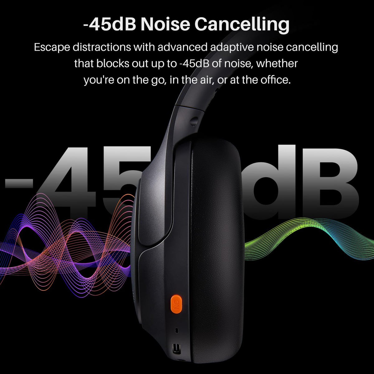TOZO HT3 Hybrid Noise Cancelling Headphones, 90H Battery Life Wireless Over Ear Bluetooth 6.0 Foldable Headset, AI Voice Assistant with 5 Mics, Connect 2 Devices and Hi-Res Sound, 32 EQ Audio Presets