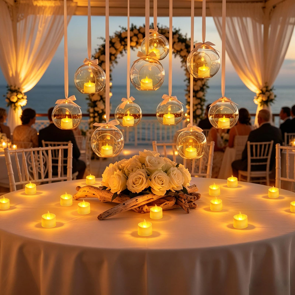 Dual-Flame Flickering Flameless LED Tealight Candles, Ivory 50 Pack Battery Operated Tea Lights with Warm Yellow Glow, 200+ Hour Long-Lasting Fake Candles for Home Wedding Votive Decor