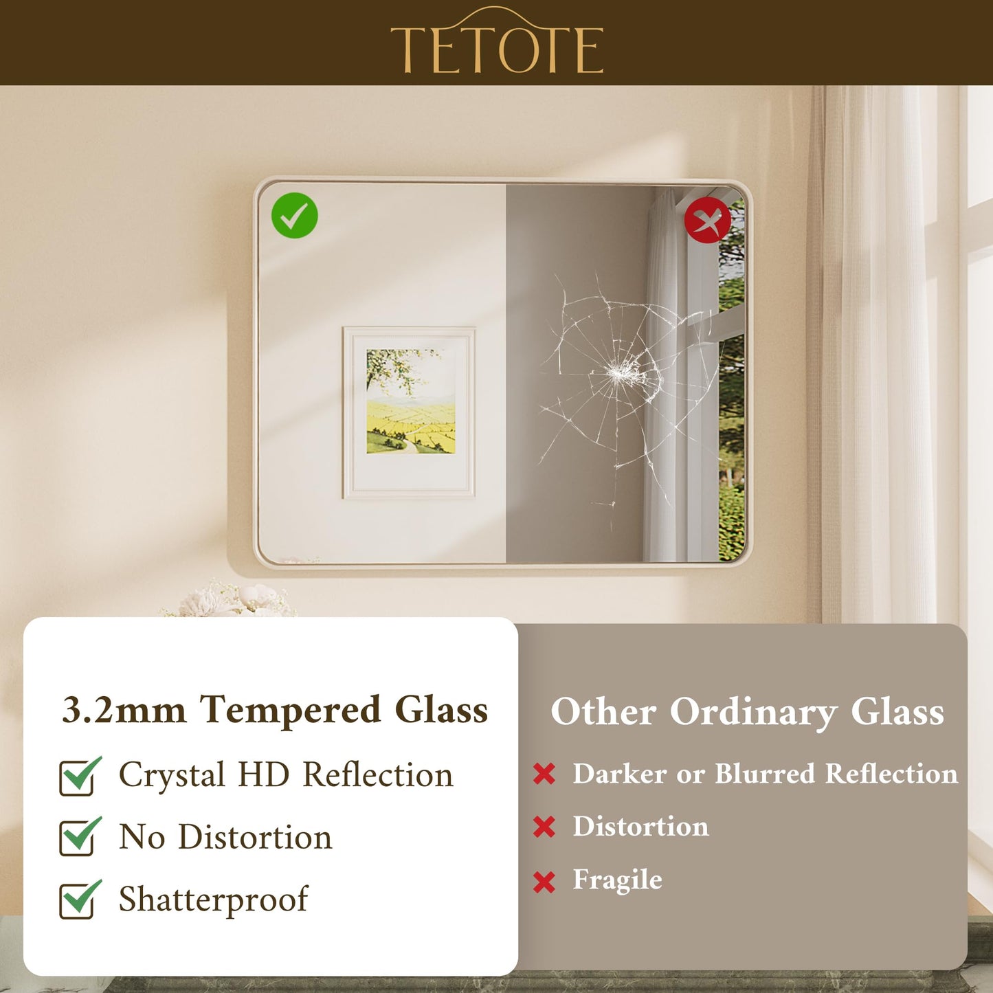 TETOTE Brushed Nickel Bathroom Mirror 24 x 30 Inch for Vanity Metal Framed Mirror Modern Farmhouse for Living Room Entryway(Horizontal/Vertical)