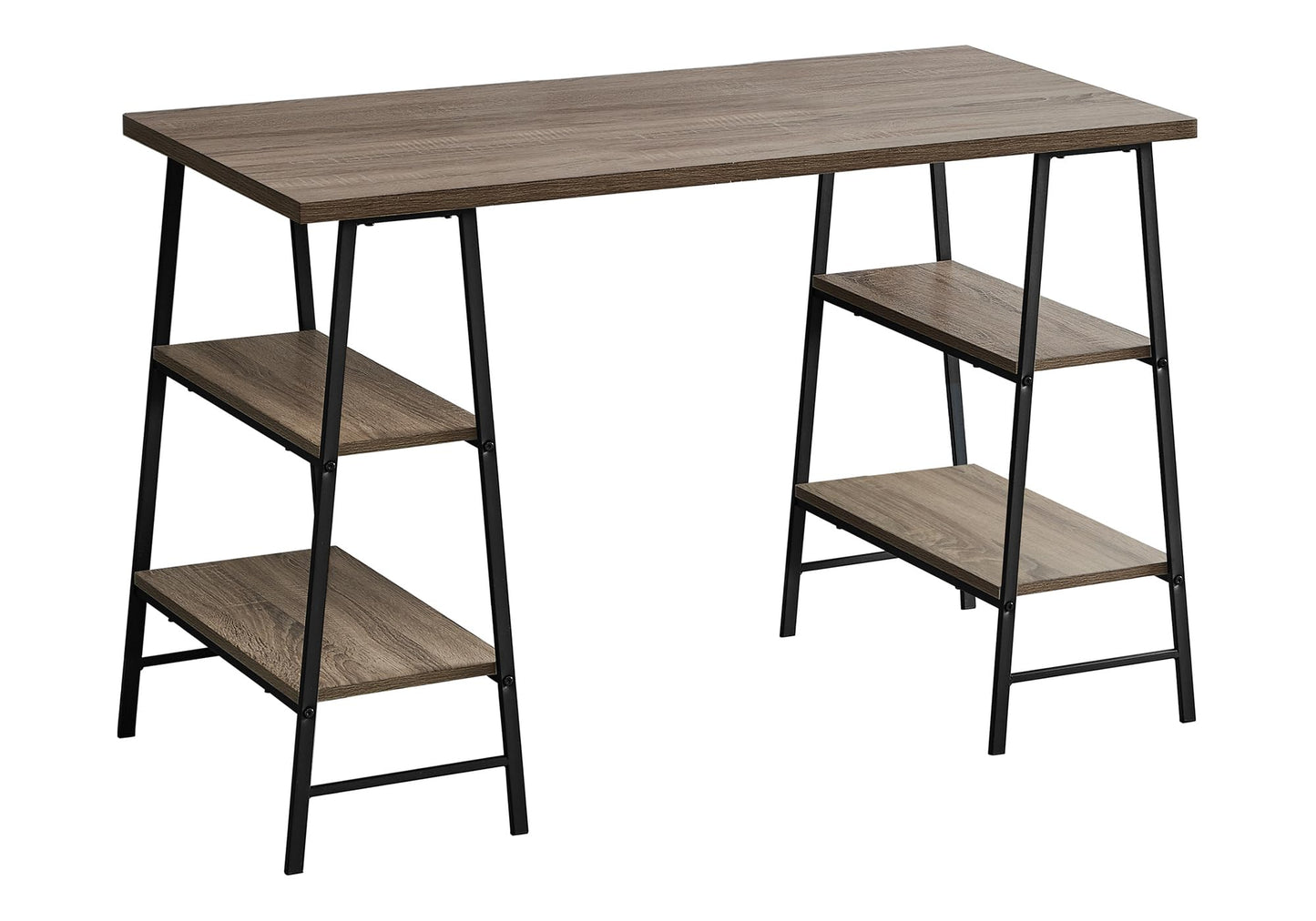 Monarch Specialties I 7523 Computer Desk, Home Office, Laptop, Storage Shelves, 48" L, Work, Metal, Laminate, Brown, Black, Contemporary, Modern
