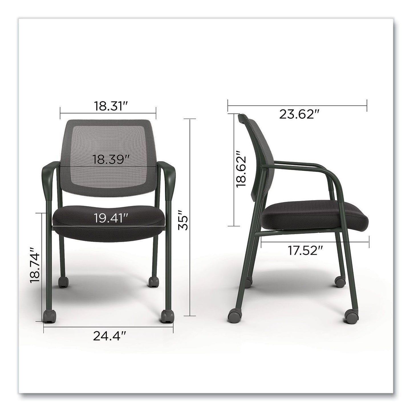 Alera Wessex Mesh Back Guest Arm Chair, Rolling Reception Chair, Black