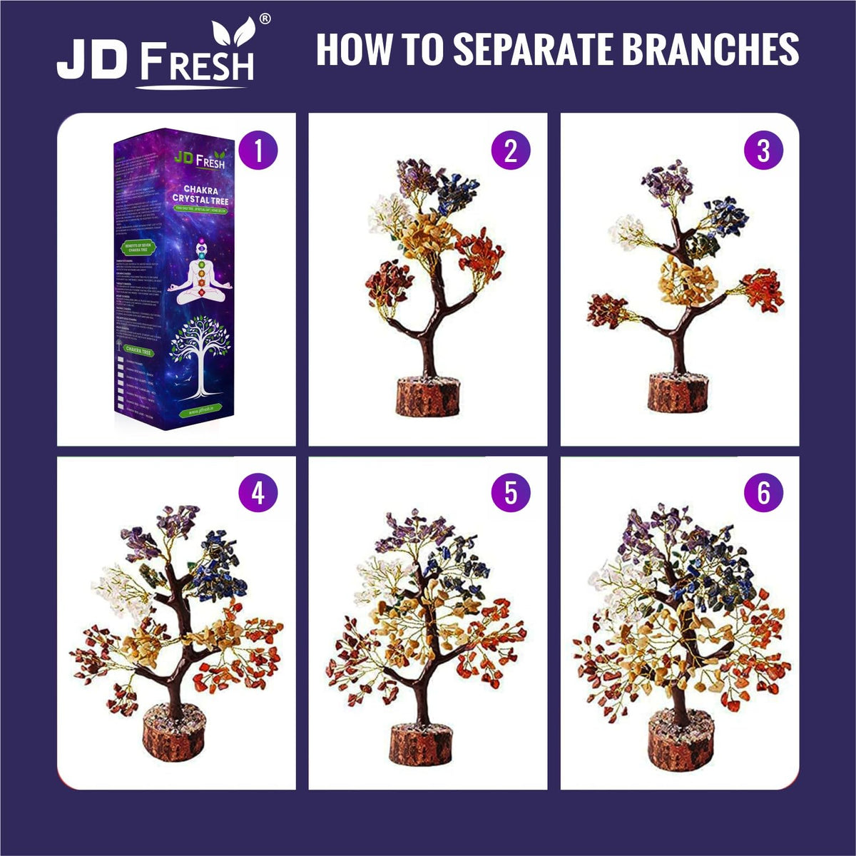 JD FRESH 300 Beads 7 Chakra Crystal Tree/Showpiece Good Luck and Positive Energy/Showpiece for Living Room/Natural Healing Gemstones Money/Lucky Tree for Good Luck (Multicolor)