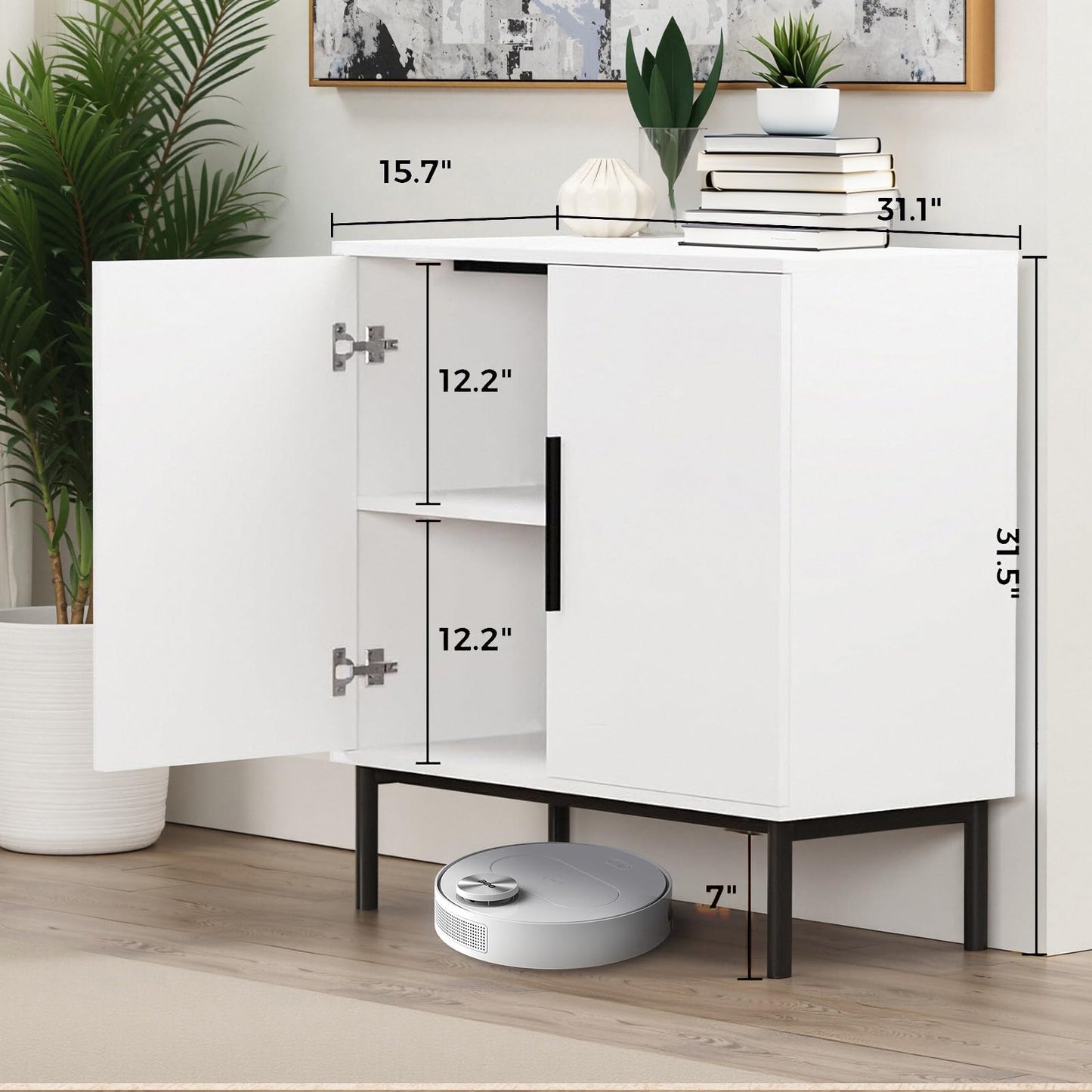 LUCKLIFE White Kitchen Sideboard Buffet Cabinet with Doors, Modern Coffee Bar Cabinet for Dining Room & Living Room, White, 1 Pack