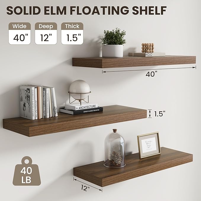 Dreamland Floating Shelves for Wall, 2 Pack Rustic Wooden Wall Shelves