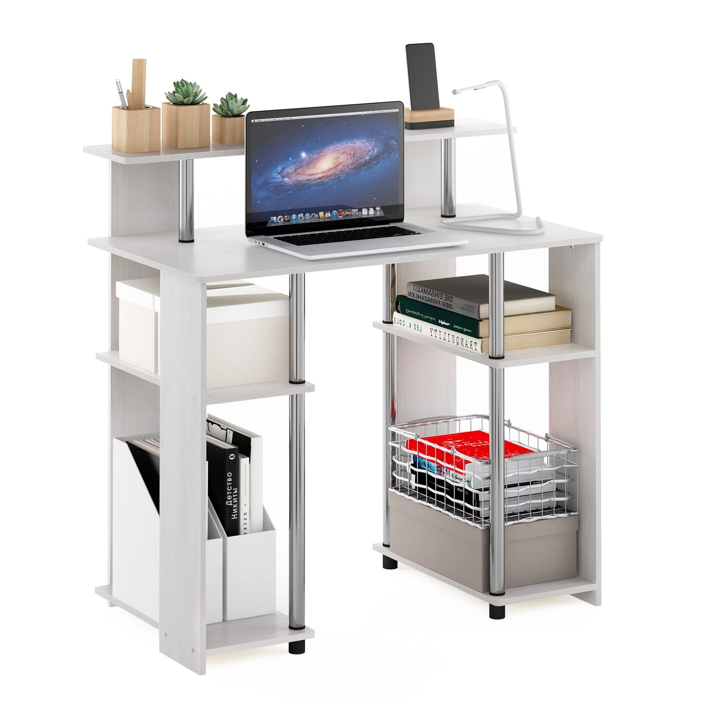 Furinno Jaya Simple Design Computer Writing Desk, White Oak/Stainless Steel