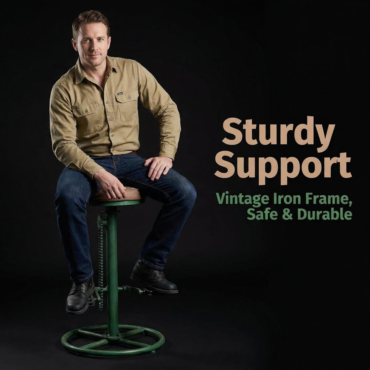 Topower Vintage DIY Bar Stool Bicycle Chain Iron Pedal Retro Industrial Height Adjustable Bicycle Wheel Design bar Chair Set of 2 Antique Green