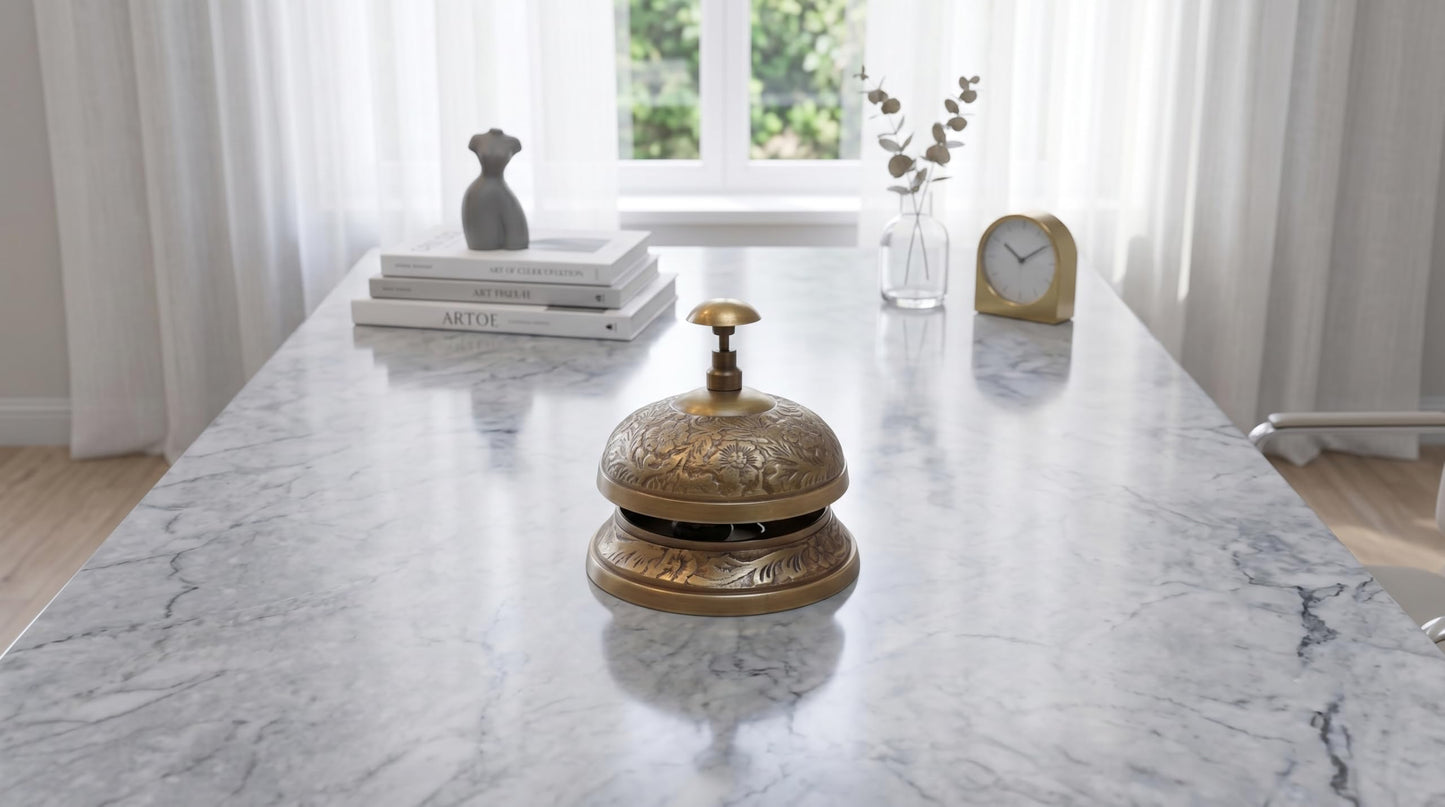Antique Brass Desktop Bell – Vintage Style Service Desk Bell – Classic Counter Call Bell for Reception, Hotel, Office, Restaurant