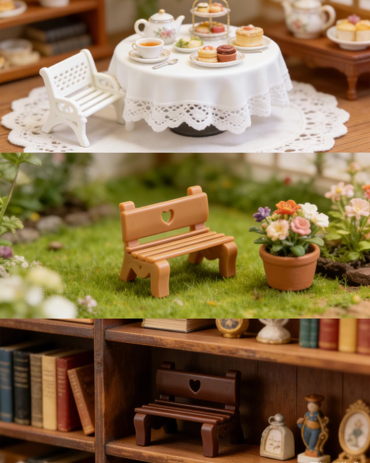 11Pcs 1:12 Scale Dollhouse Park Bench Furniture Set, Mini Park Scene Decor Ornaments for Adult Hobbyist & Micro Scene Collection (11Chairs)