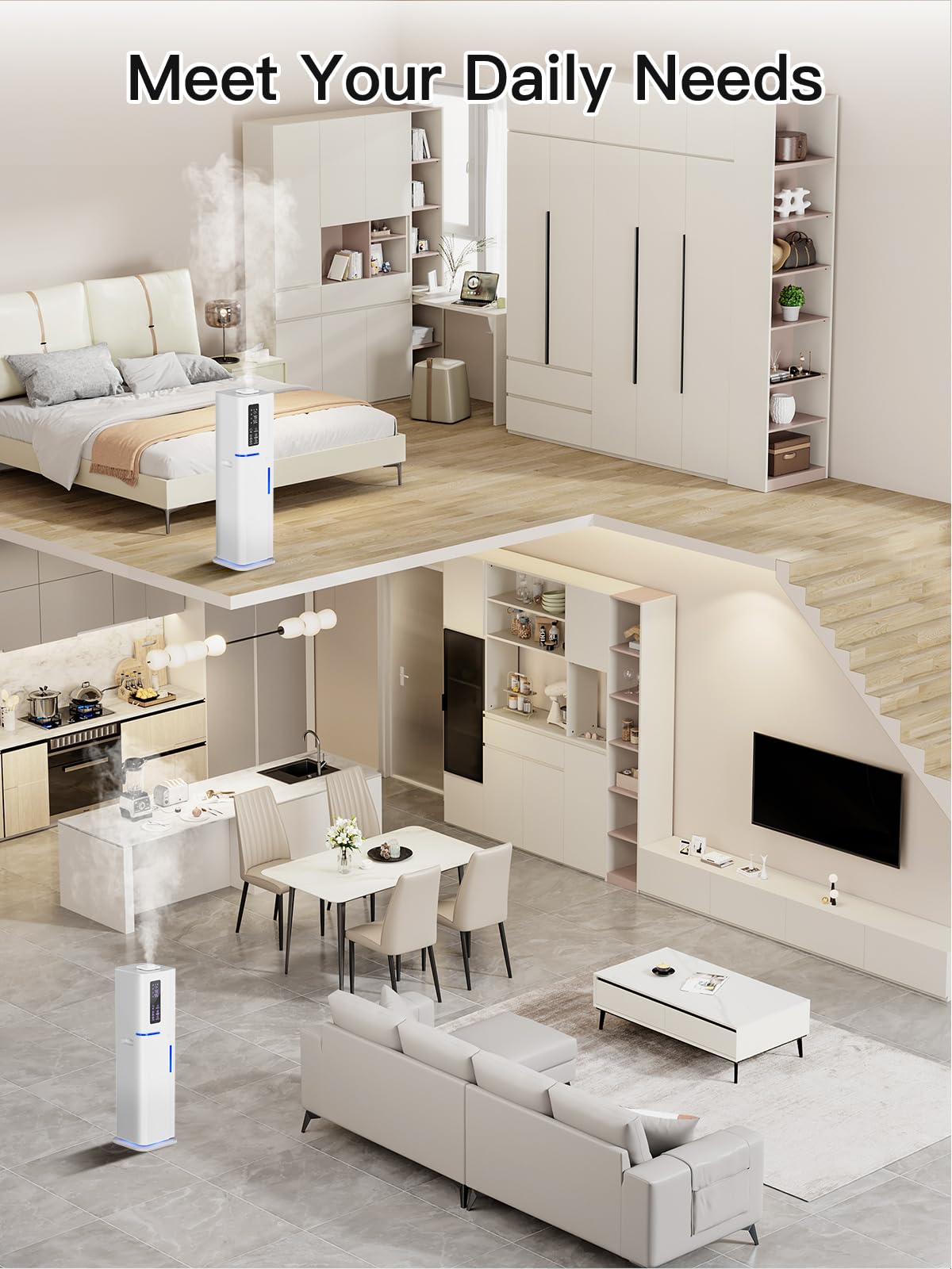 Zeova 10L/2.64Gal Humidifiers for Bedroom, Top Fill Quiet Ultrasonic Cool Mist Humidifier Large Room, Covers 550ft², 60H Runtime, 24H Timer, 3 Mist Modes Humidifiers for Home, Office, Plants, White